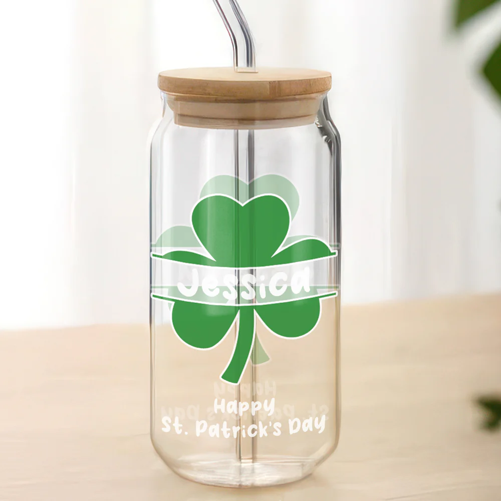 Custom Name Happy Patrick's Day Glass Can With Lid TH10 898049 - Image 4