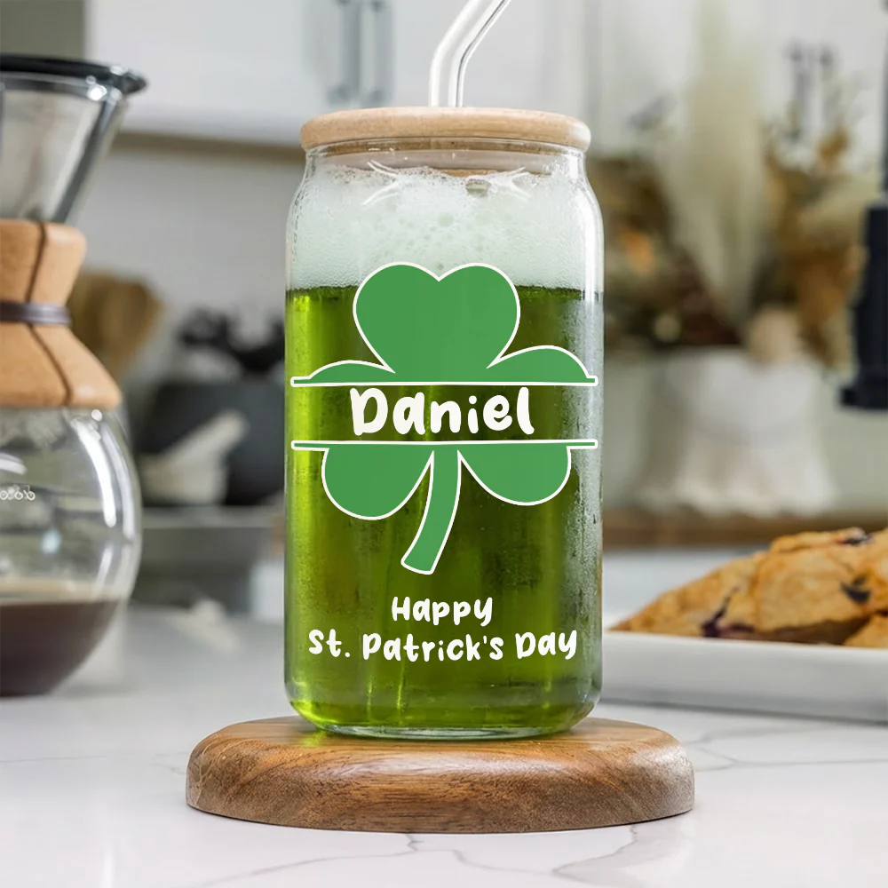 Custom Name Happy Patrick's Day Glass Can With Lid TH10 898049 - Image 6