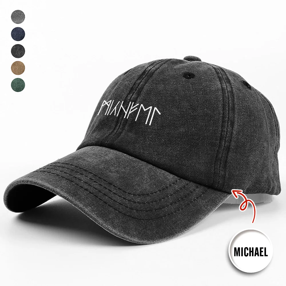 Custom Name In Runes Viking Washed Denim Baseball Cap TH10 170457 - Image 5