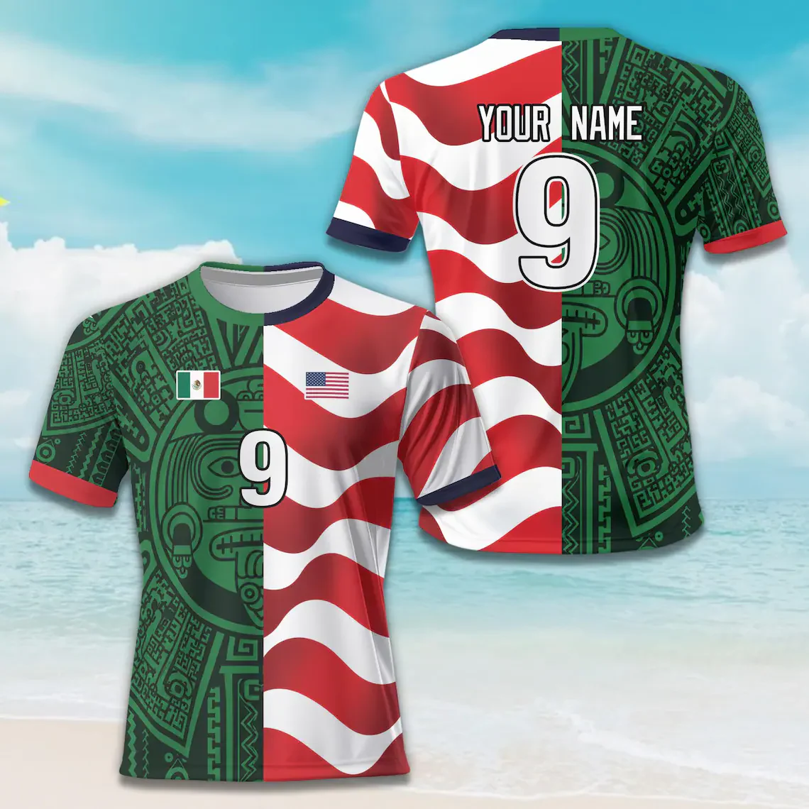 Custom Name Mexico USA Split Soccer Personalized Jersey Tshirt TH10 170383 - Image 2