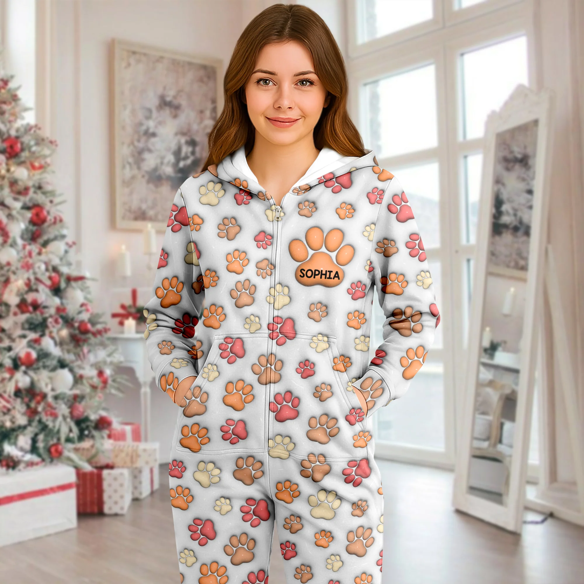 Custom Name On Dog Paw 3D Effect Personalized Onesie Pajamas TH10 896645 - Image 6