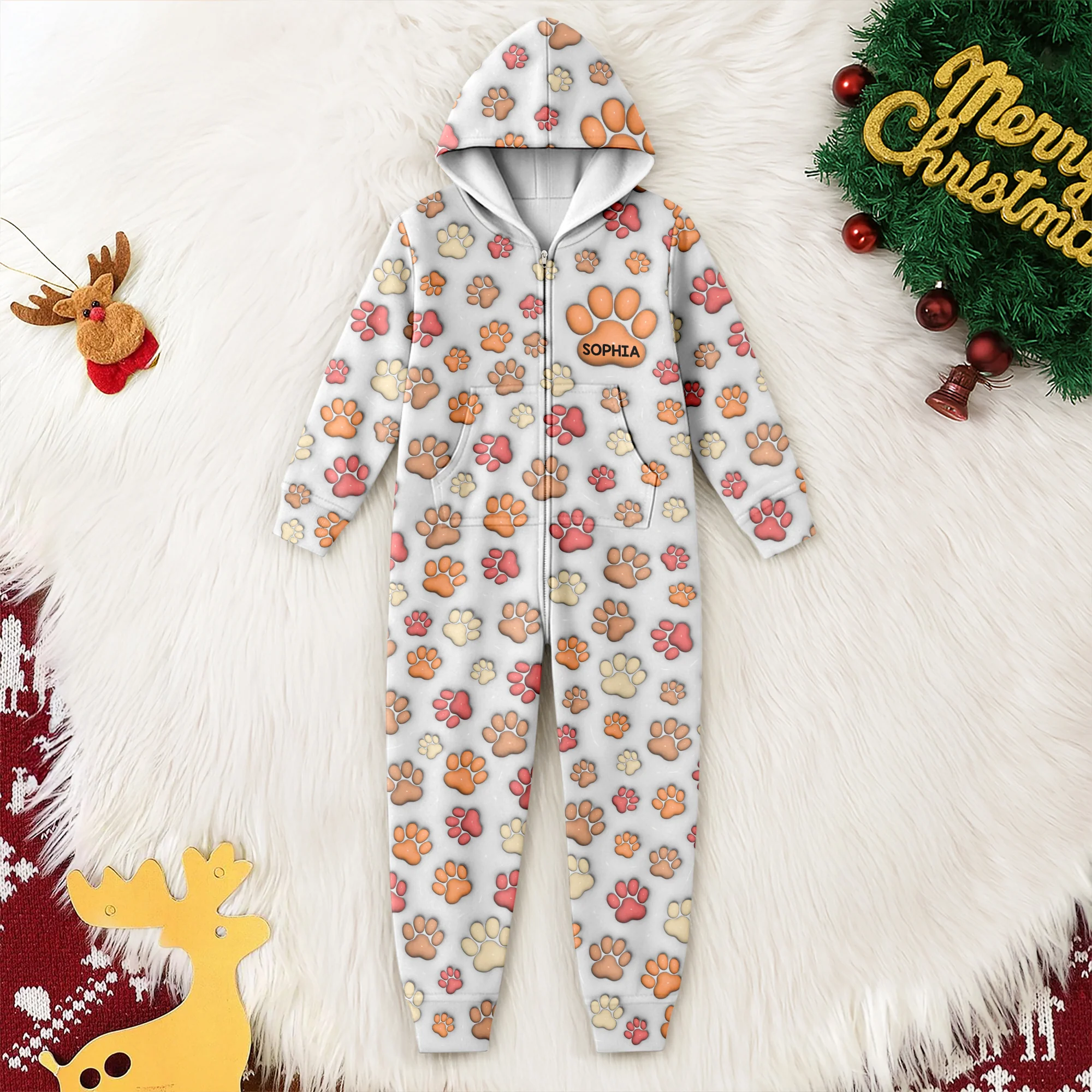 Custom Name On Dog Paw 3D Effect Personalized Onesie Pajamas TH10 896645 - Image 7