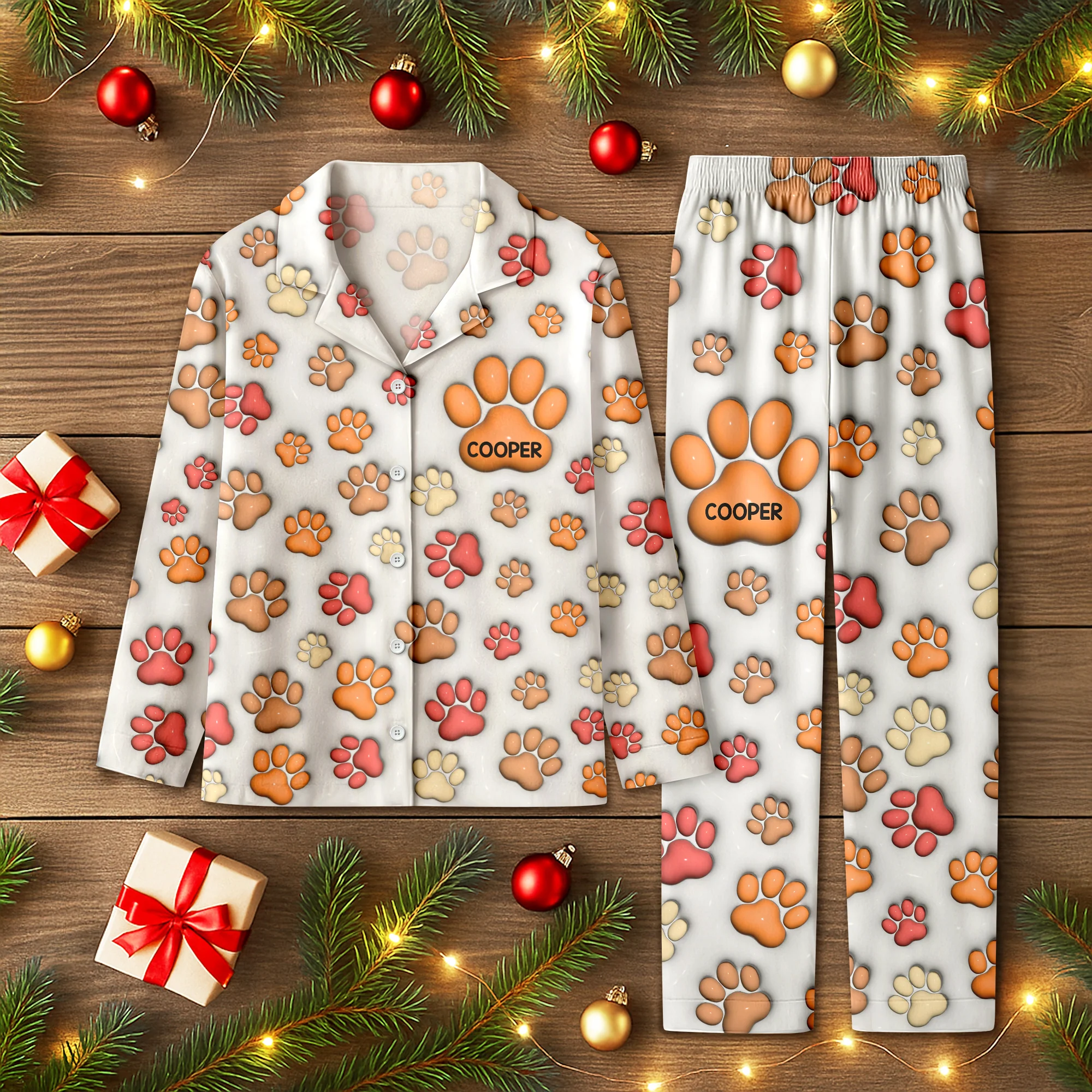 Custom Name On Dog Paw 3D Effect Pajamas For Christmas TH10 896447 - Image 2