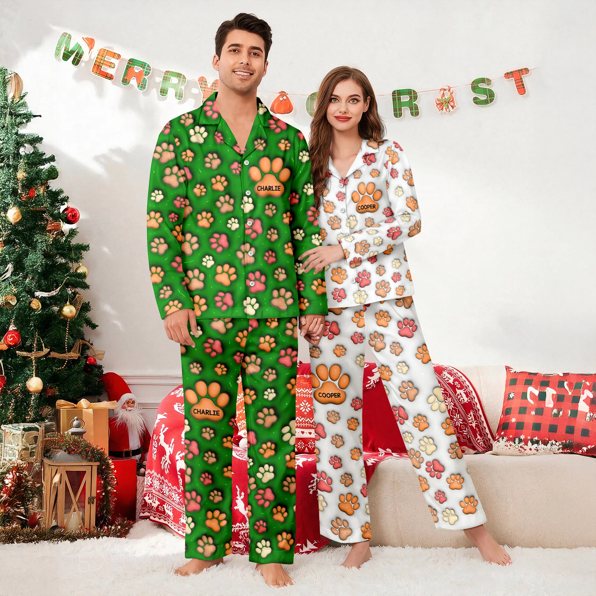 Custom Name On Dog Paw 3D Effect Pajamas For Christmas TH10 896447 - Image 6