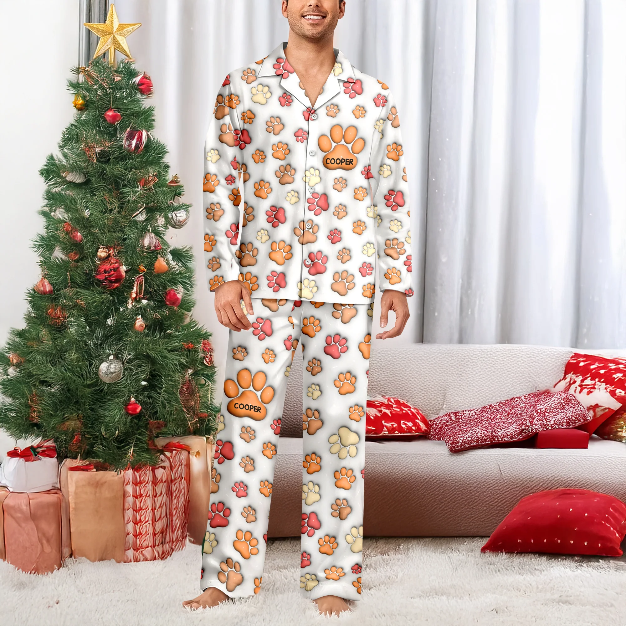 Custom Name On Dog Paw 3D Effect Pajamas For Christmas TH10 896447 - Image 7