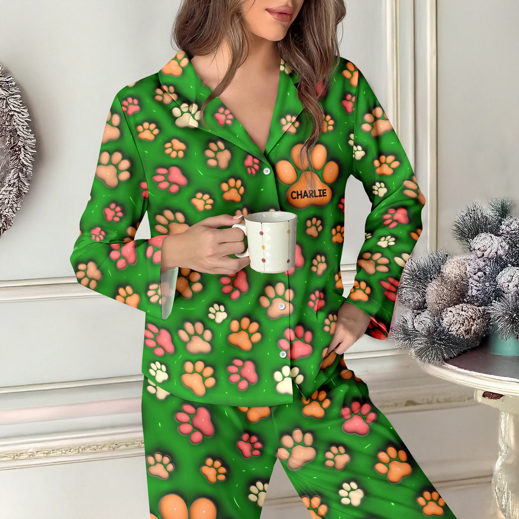 Custom Name On Dog Paw 3D Effect Pajamas For Christmas TH10 896447 - Image 8