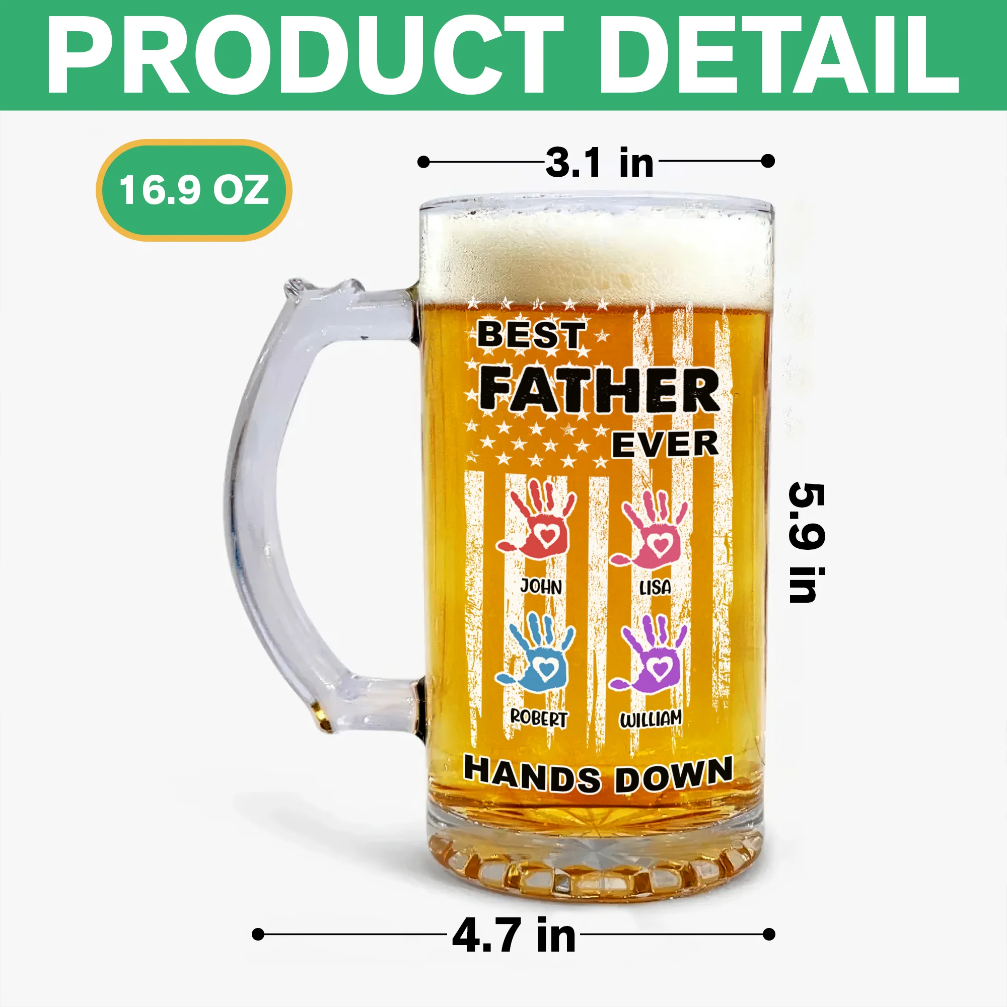 Custom Name The Best Dad Ever Hands Down Glass Beer Mug TH10 892661 - Image 7