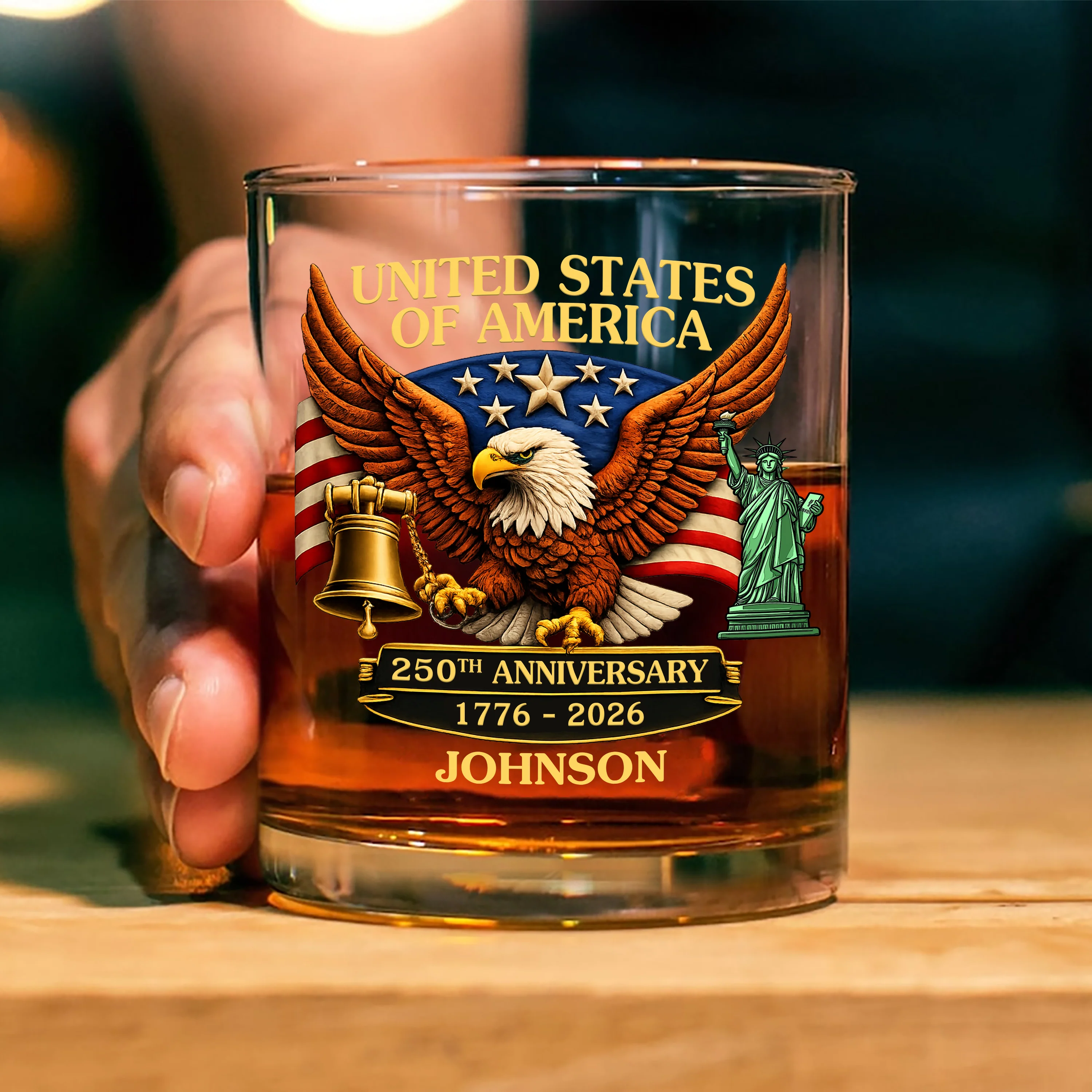 Custom Name United State Of America 250th Anniversary Whiskey Glass TH10 898691 - Image 2