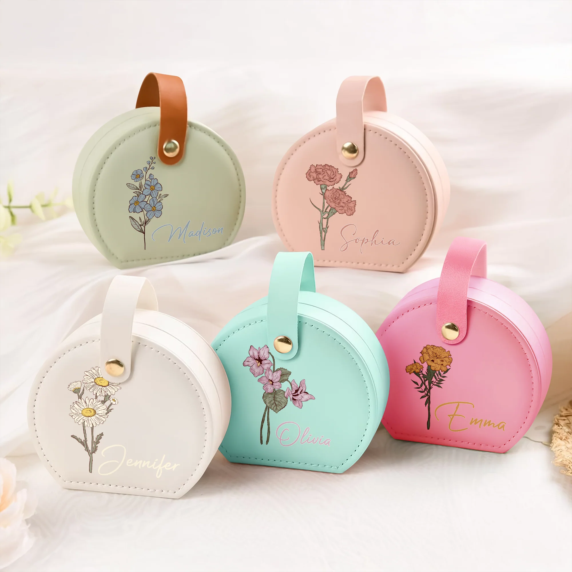 Custom Name With Floral Jewelry Box With Handle TH10 894345 - Image 2