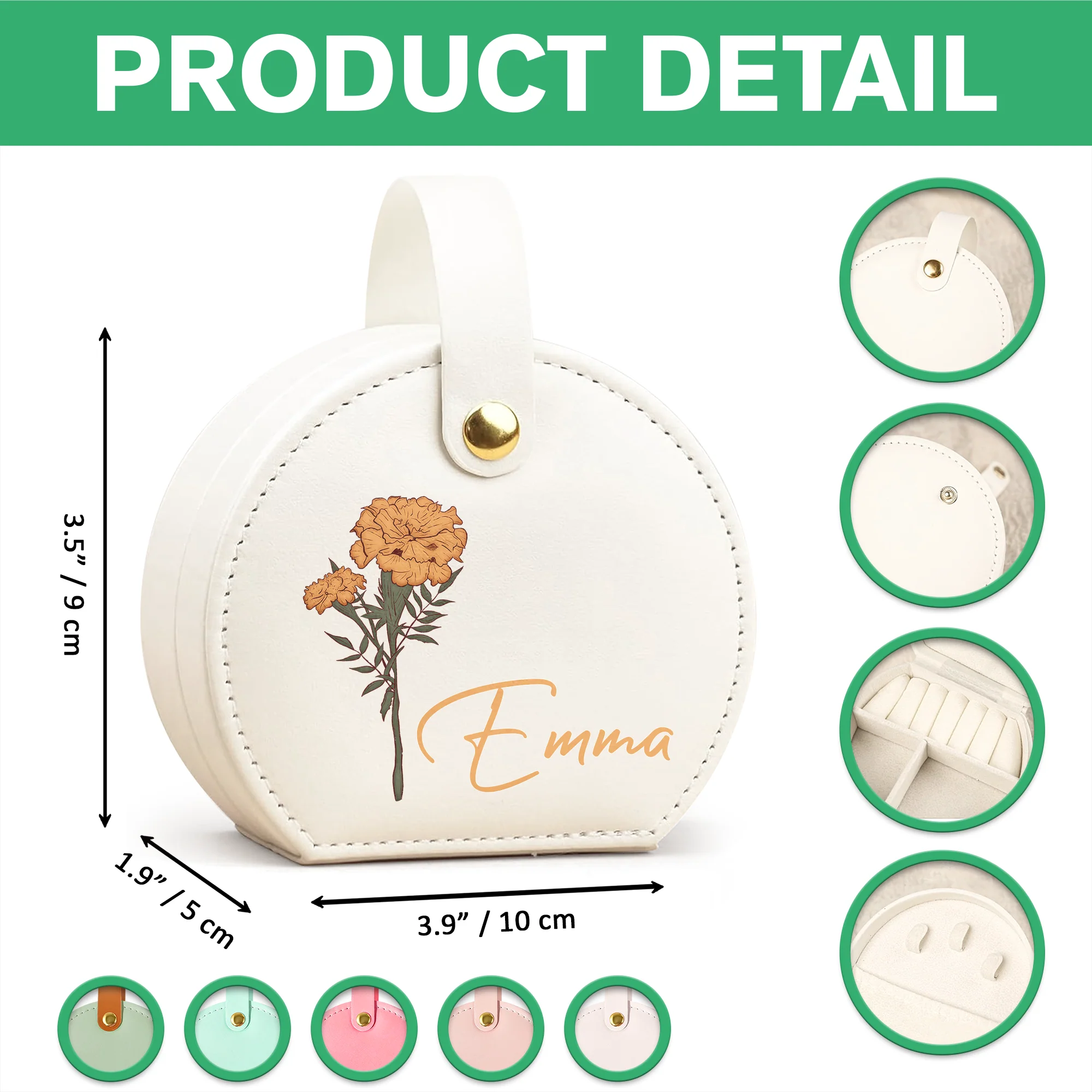 Custom Name With Floral Jewelry Box With Handle TH10 894345 - Image 3
