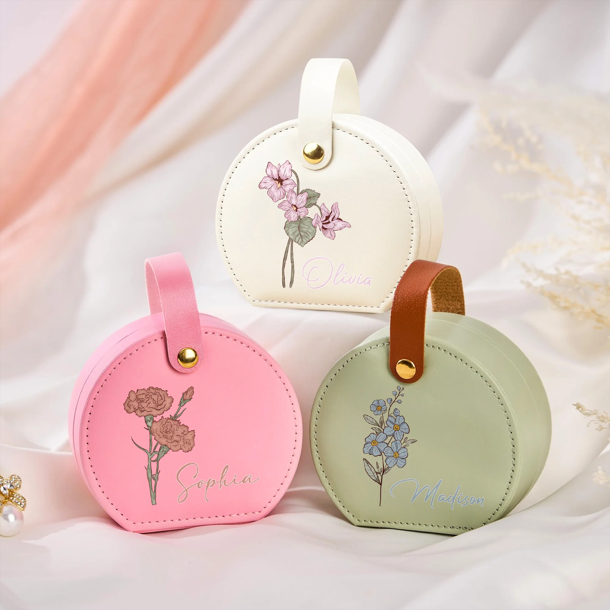 Custom Name With Floral Jewelry Box With Handle TH10 894345 - Image 4