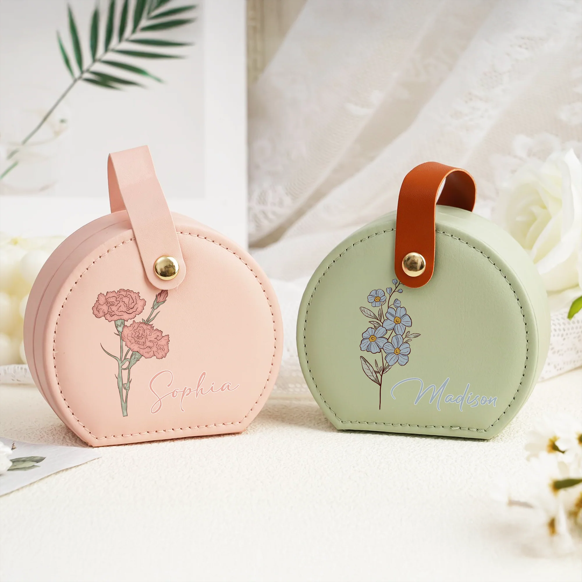 Custom Name With Floral Jewelry Box With Handle TH10 894345 - Image 5