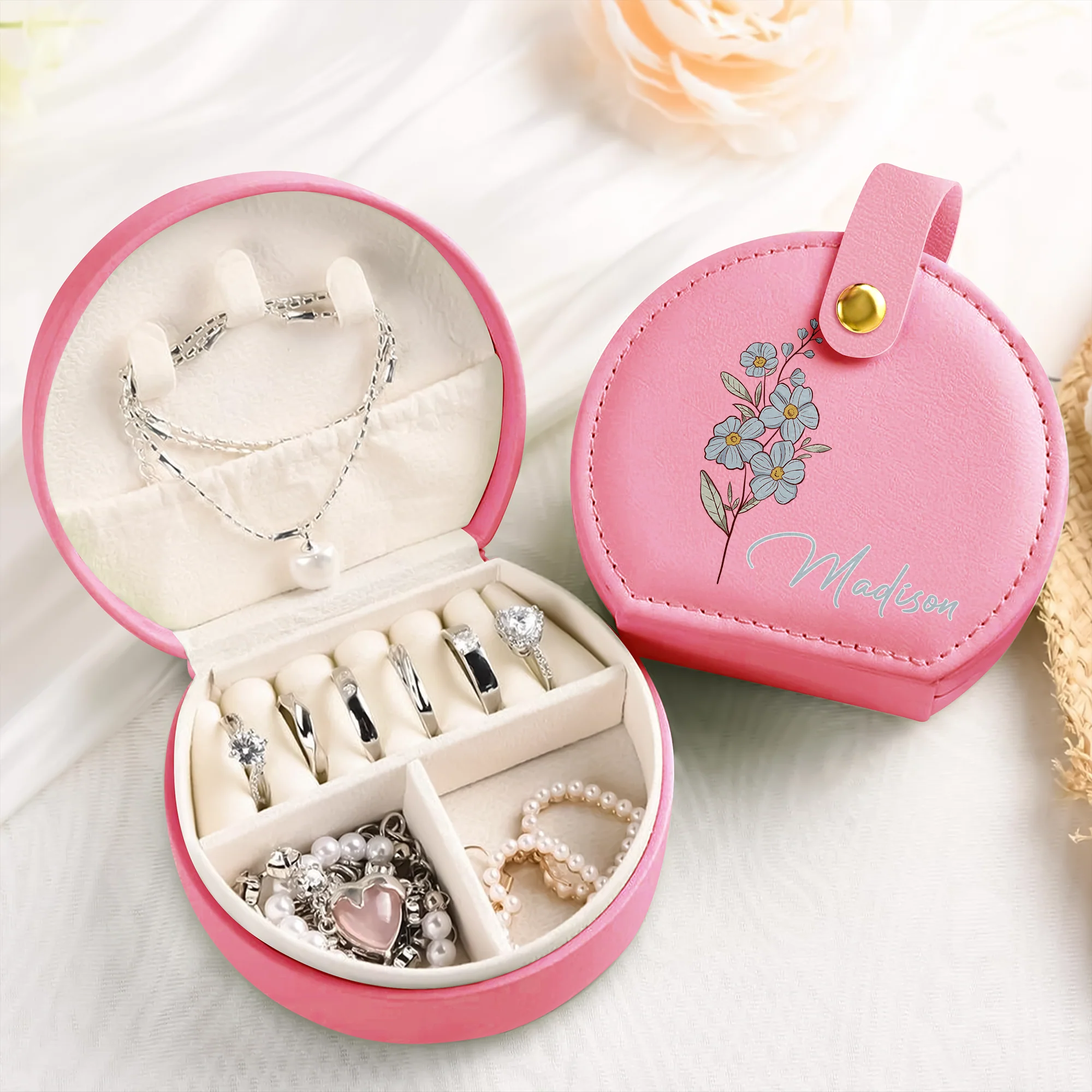 Custom Name With Floral Jewelry Box With Handle TH10 894345 - Image 6