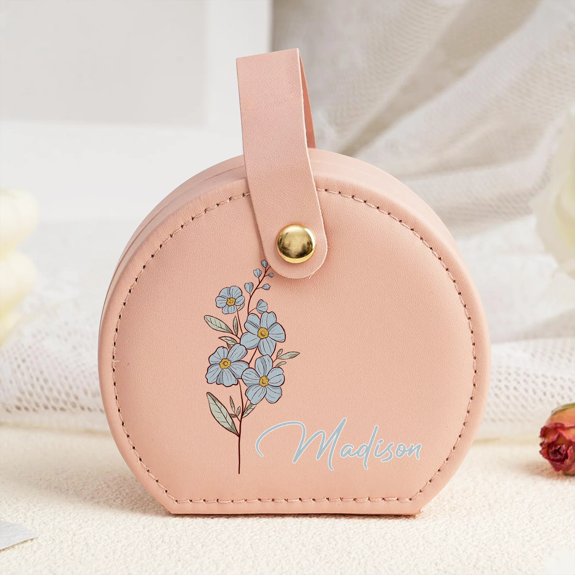 Custom Name With Floral Jewelry Box With Handle TH10 894345 - Image 7