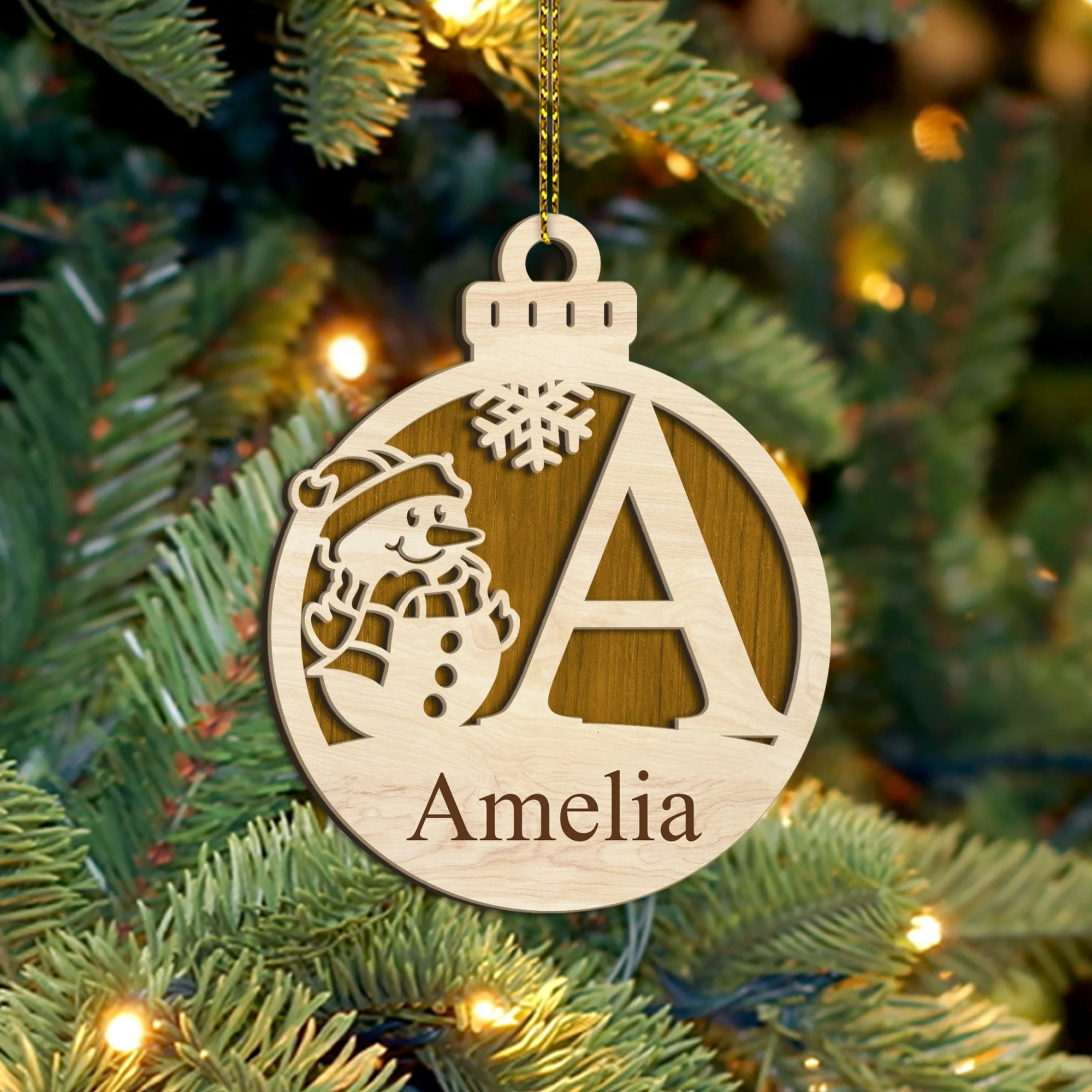 Custom Name With Snowman Layer Wood Ornament Personalized Gift TH10 892015 - Image 2