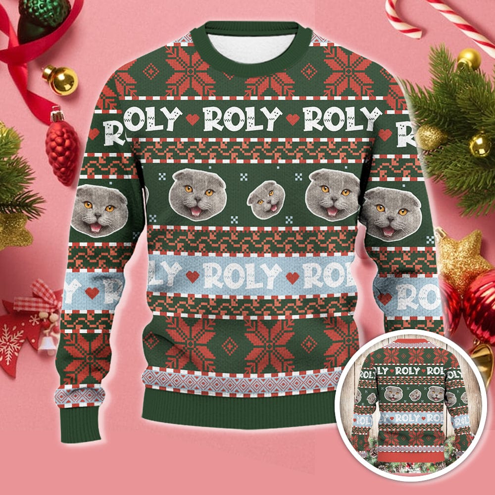 Custom Pet Photo Colorful Ugly Christmas Sweater TA29 889981