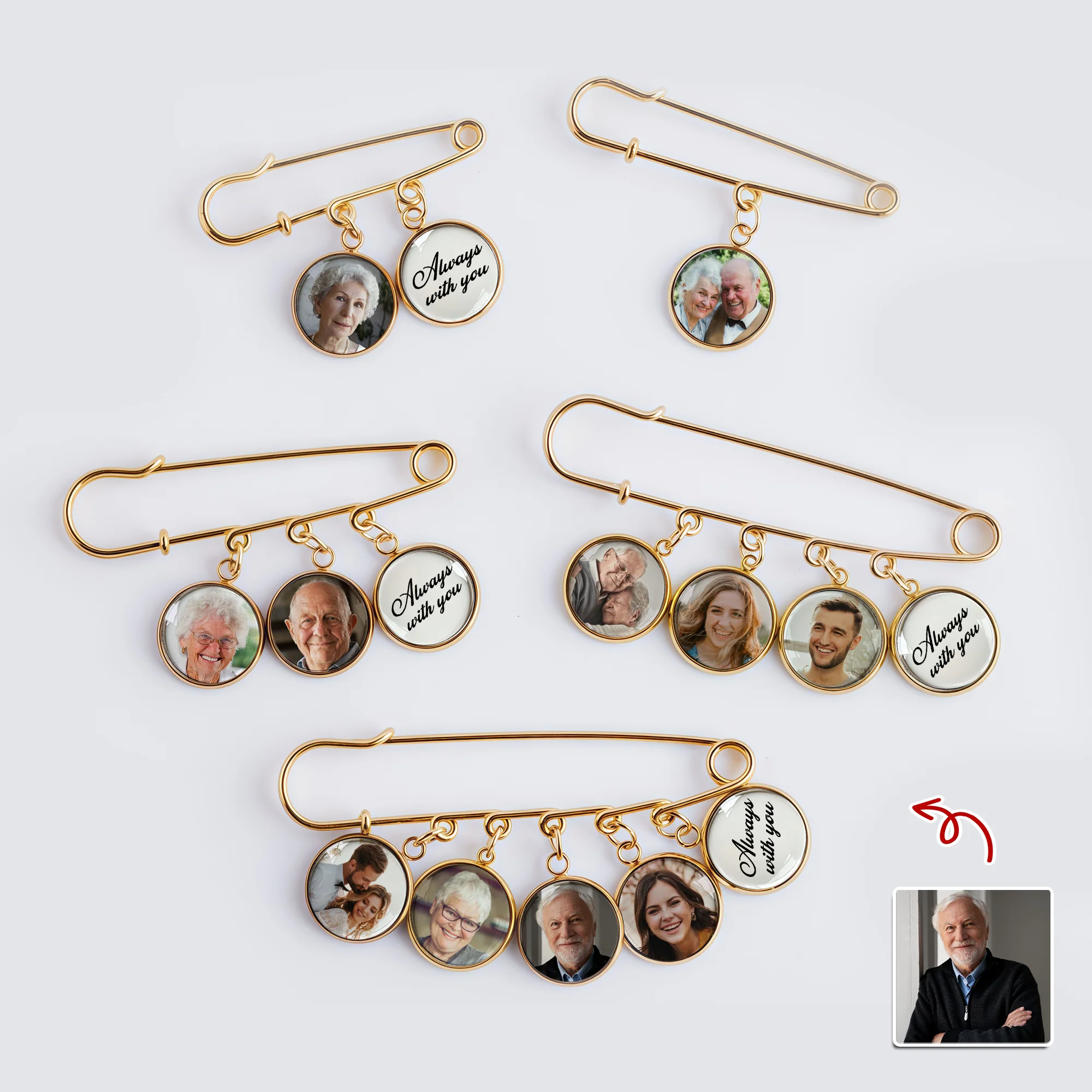 Custom Photo Always With You Memorial Boutonniere Lapel Pin TH10 896029 - Image 4