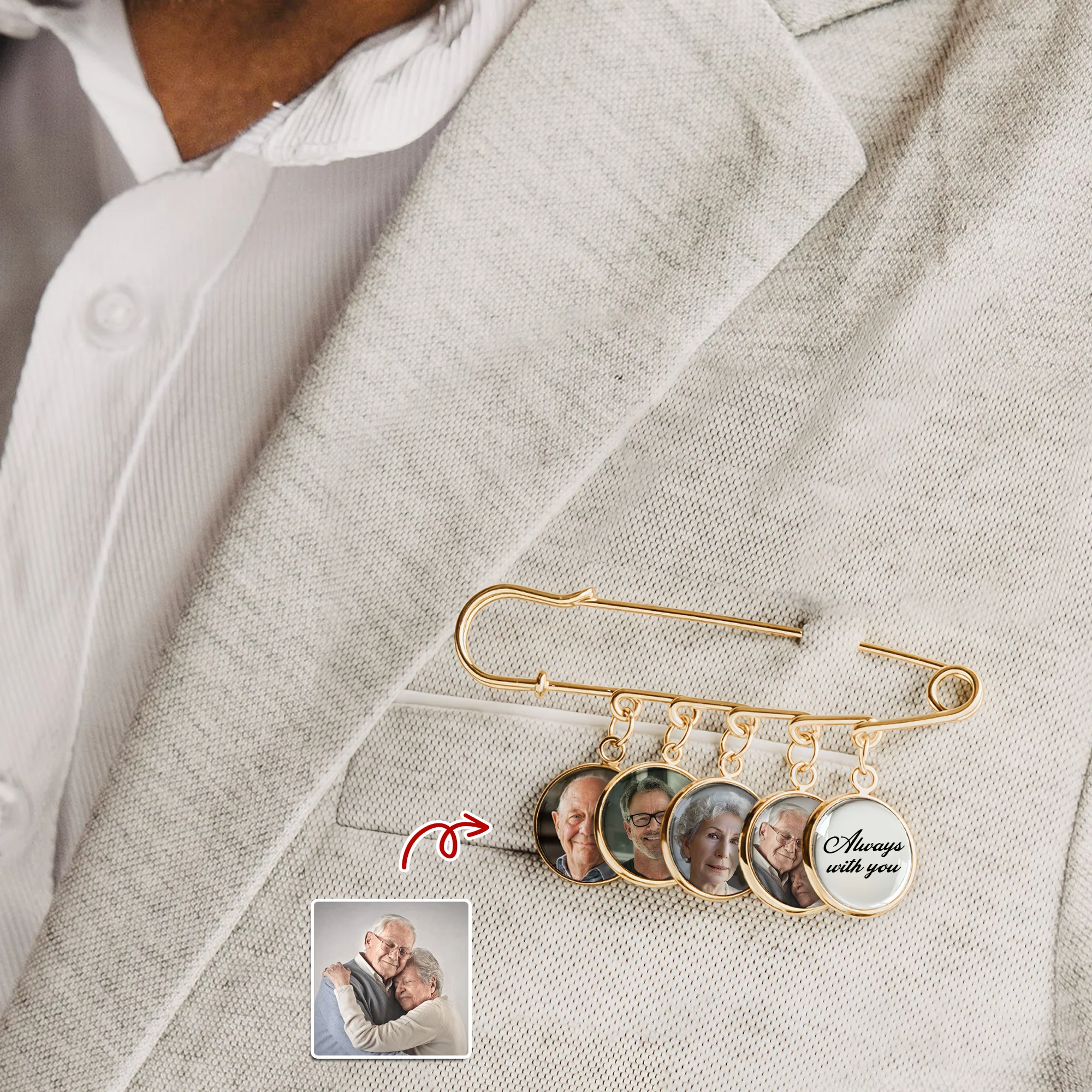Custom Photo Always With You Memorial Boutonniere Lapel Pin TH10 896029 - Image 8