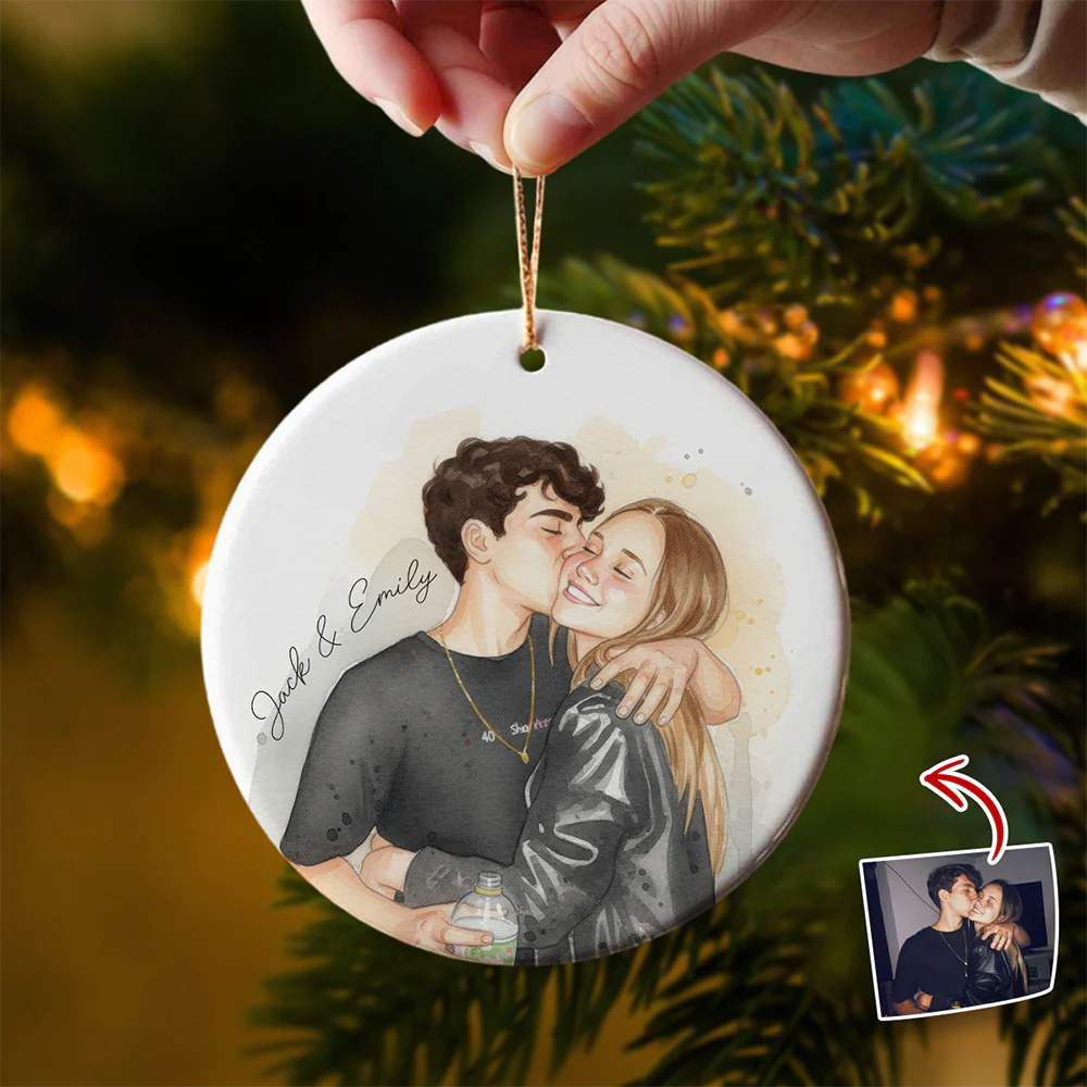 Custom Photo And Name Ceramic Ornament For Couple TH10 896745 - Image 2