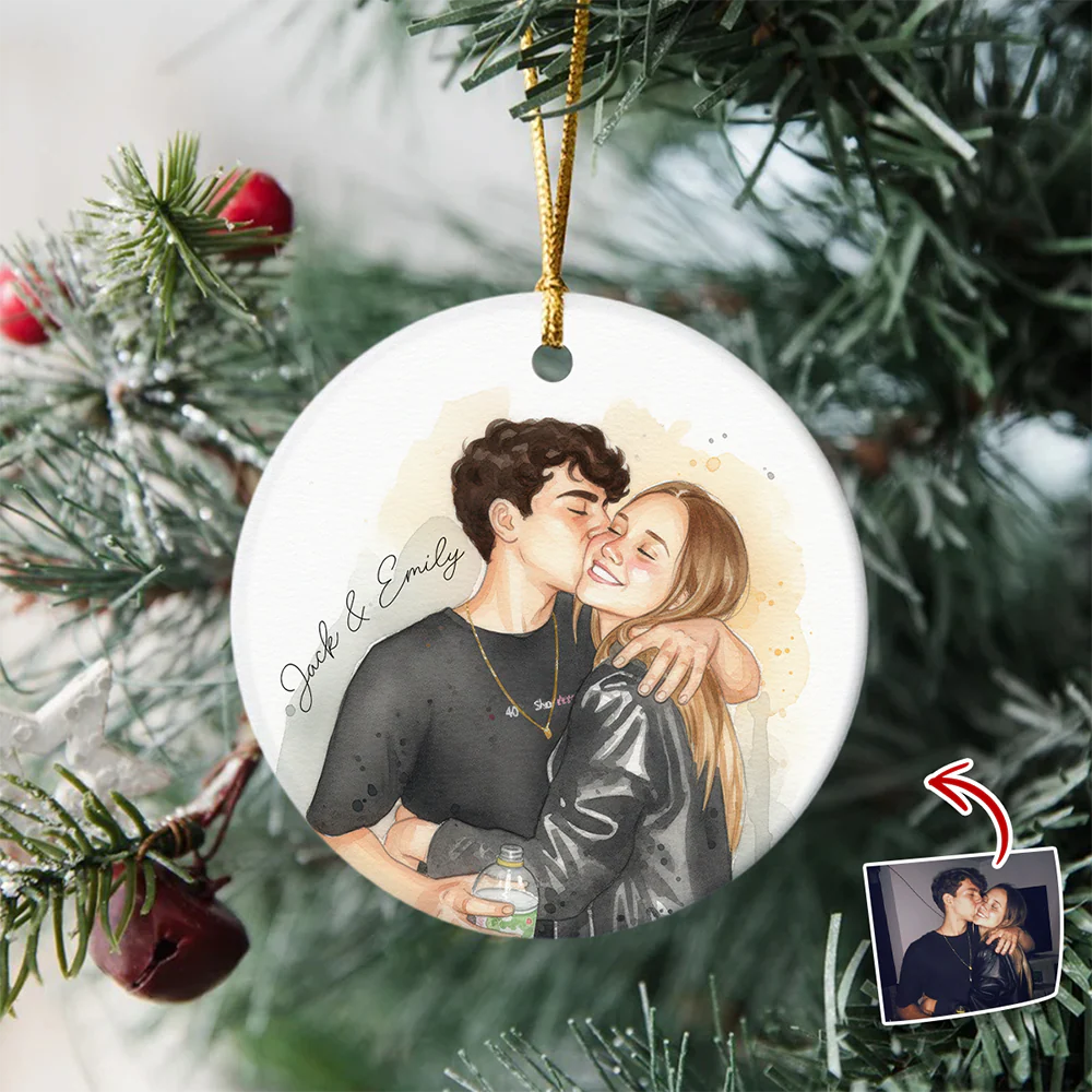 Custom Photo And Name Ceramic Ornament For Couple TH10 896745 - Image 3