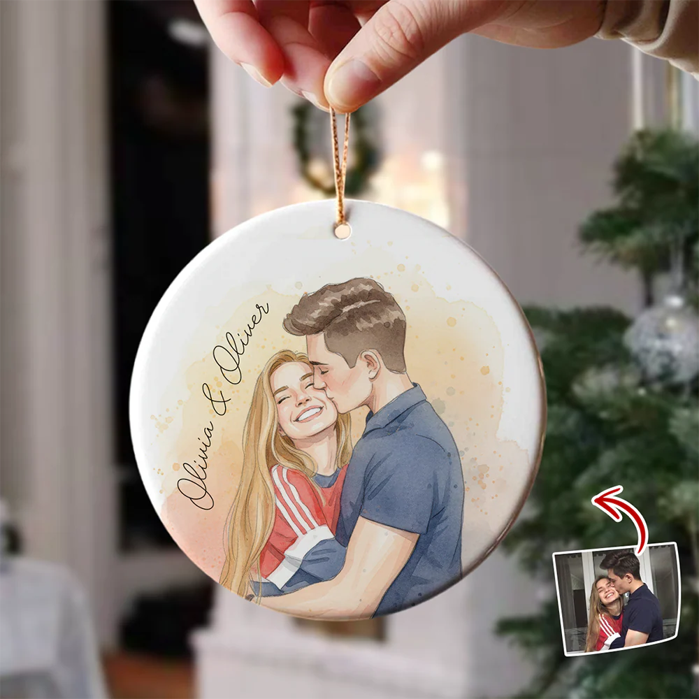 Custom Photo And Name Ceramic Ornament For Couple TH10 896745 - Image 4