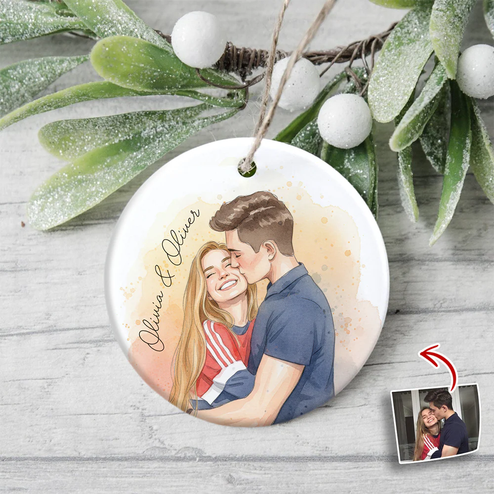 Custom Photo And Name Ceramic Ornament For Couple TH10 896745 - Image 5