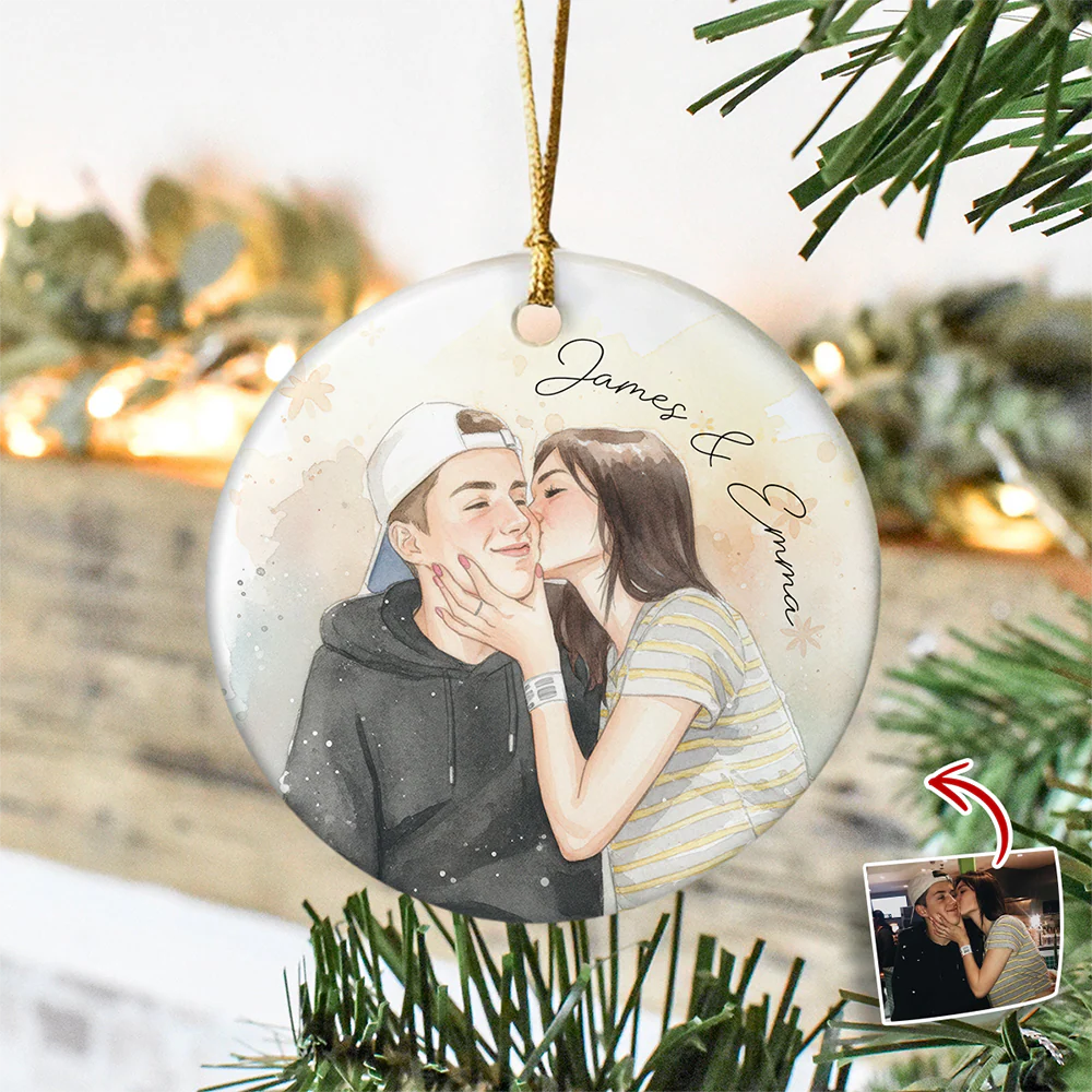 Custom Photo And Name Ceramic Ornament For Couple TH10 896745 - Image 6