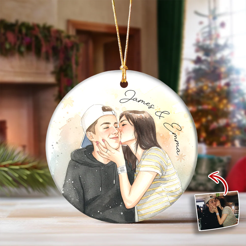 Custom Photo And Name Ceramic Ornament For Couple TH10 896745 - Image 8