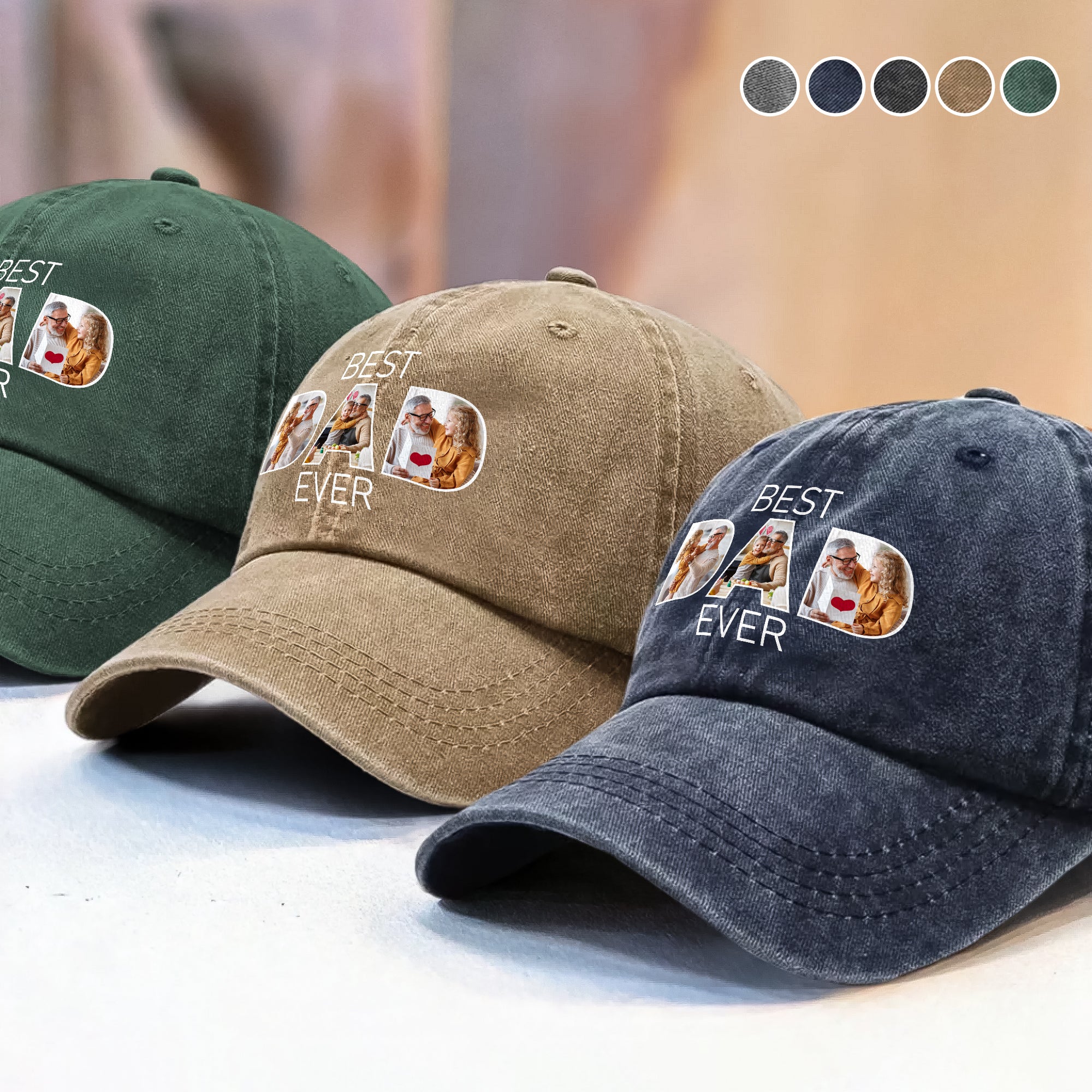 Custom Photo Best Dad Ever Washed Baseball Denim Cap TH10 894423 - Image 2