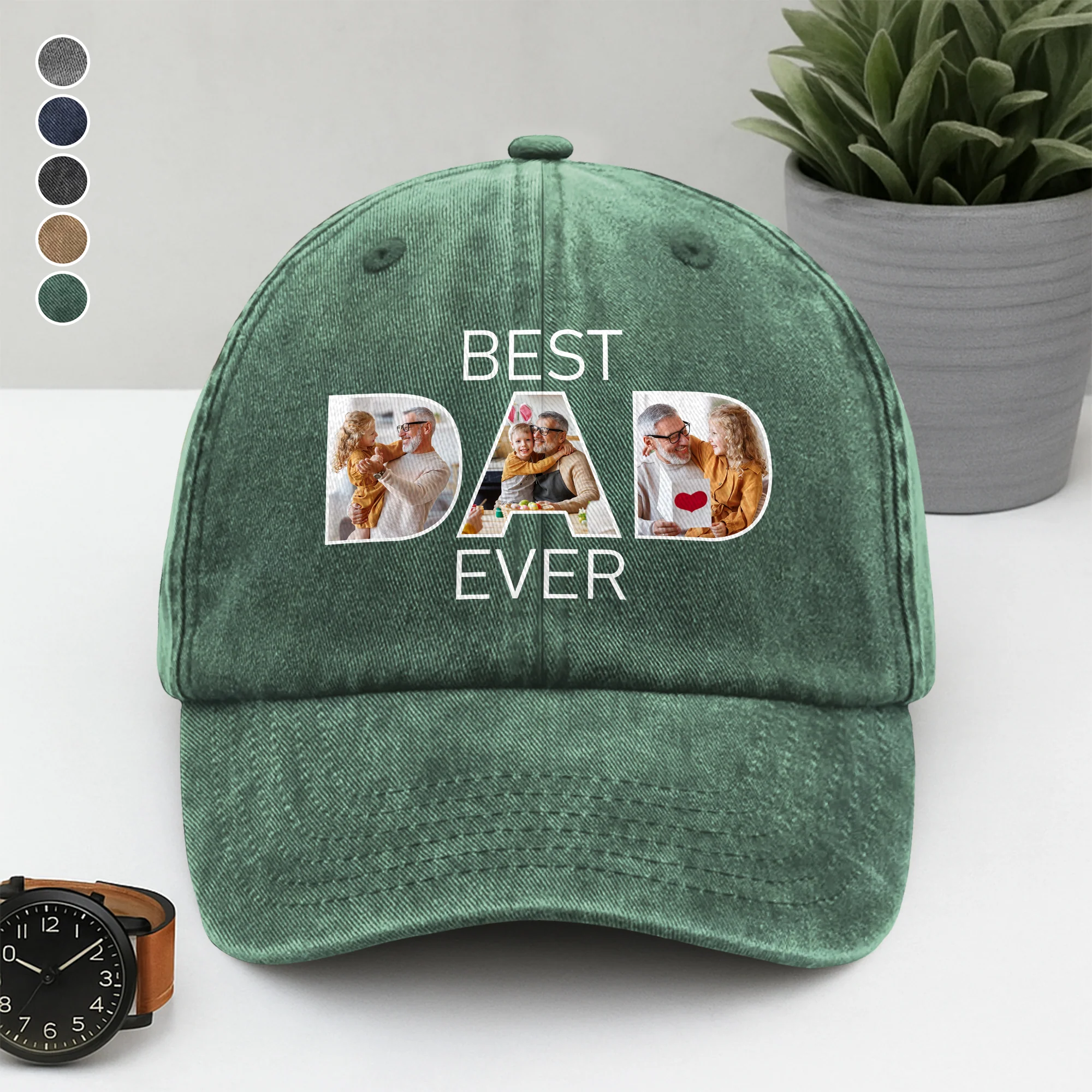 Custom Photo Best Dad Ever Washed Baseball Denim Cap TH10 894423 - Image 3