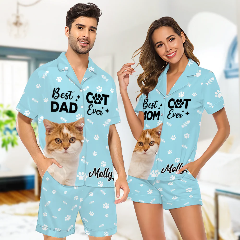 Custom Photo Best Dog Cat Dad Mom Ever For Pet Lover Short Pajamas TH10 894135 - Image 2