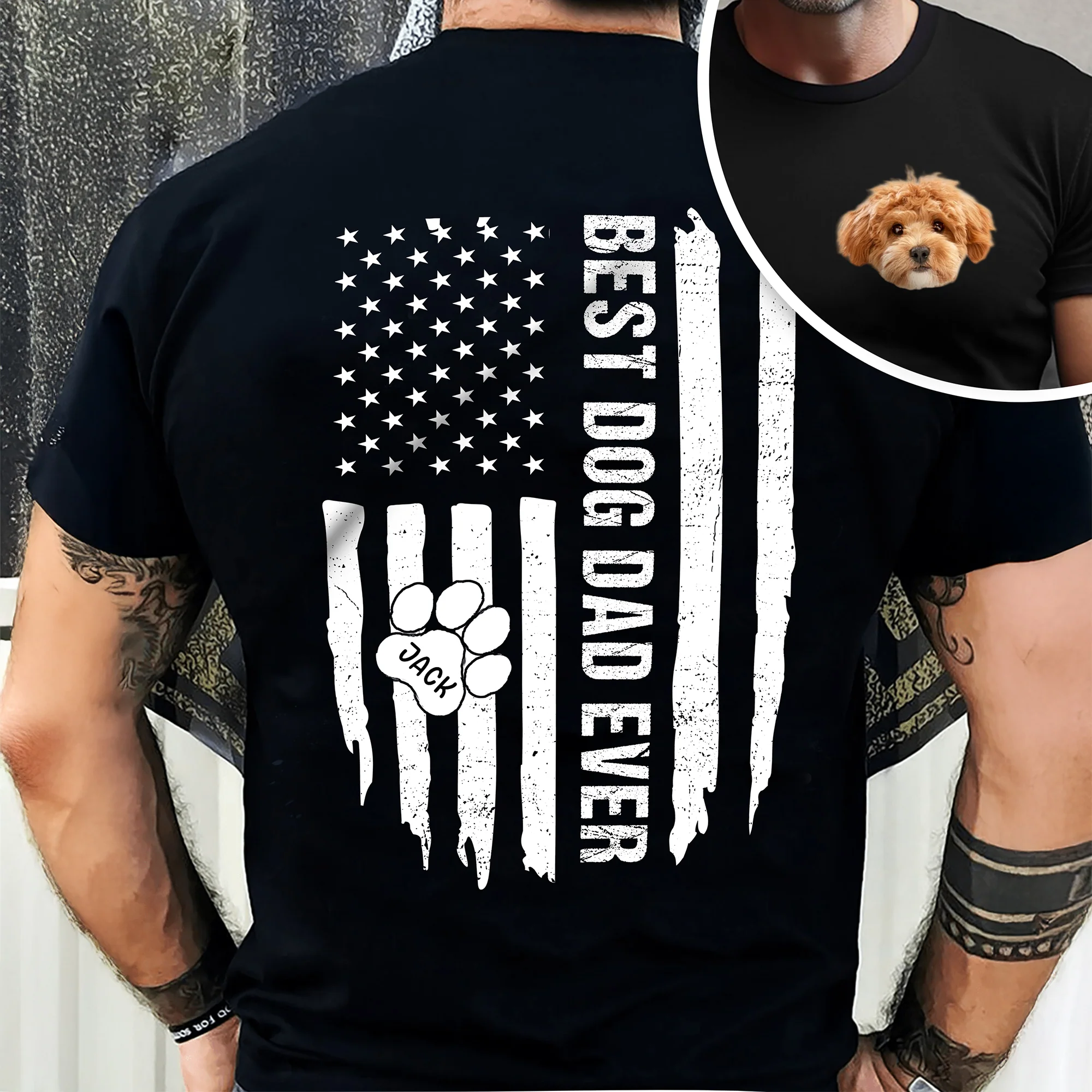 Custom Photo Best Dog Dad Ever Back & Front Dark Shirt Gift For Dad TH10 169585 - Image 2