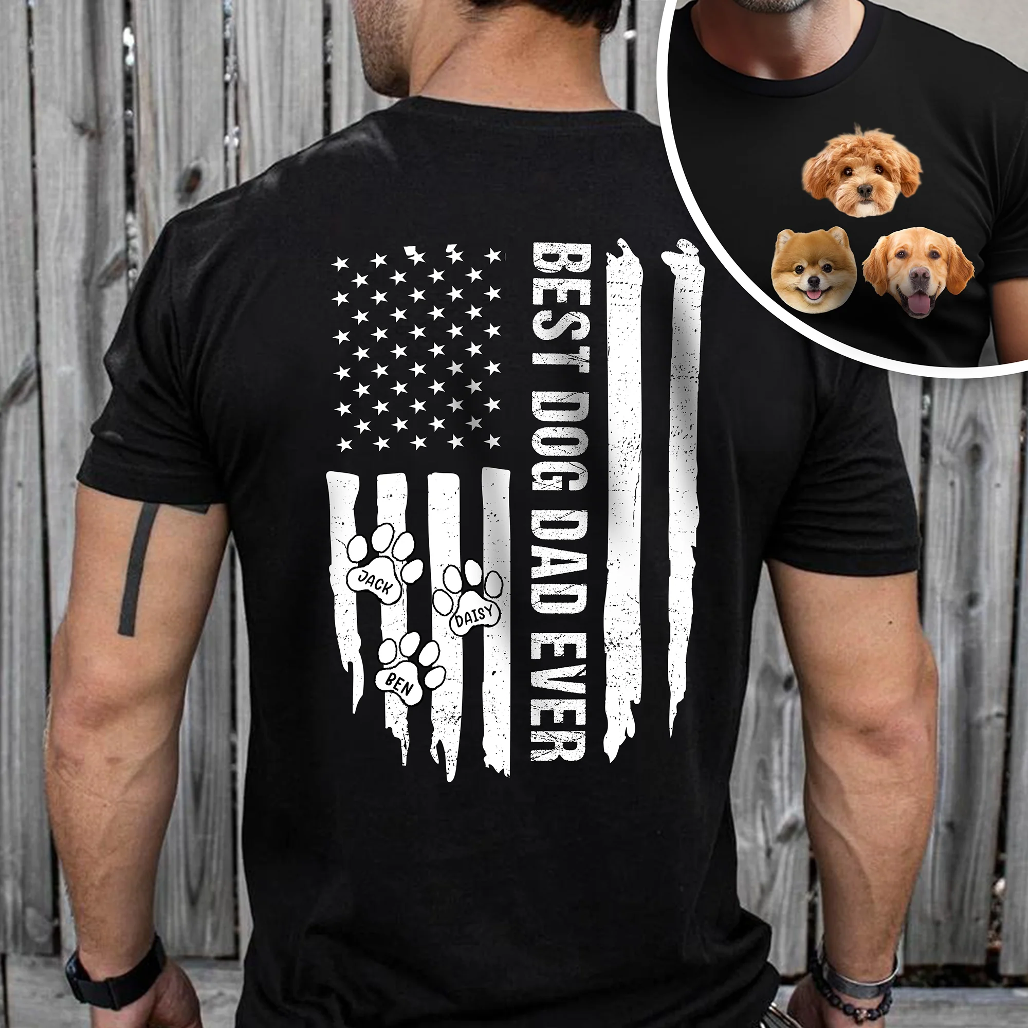 Custom Photo Best Dog Dad Ever Back & Front Dark Shirt Gift For Dad TH10 169585 - Image 3