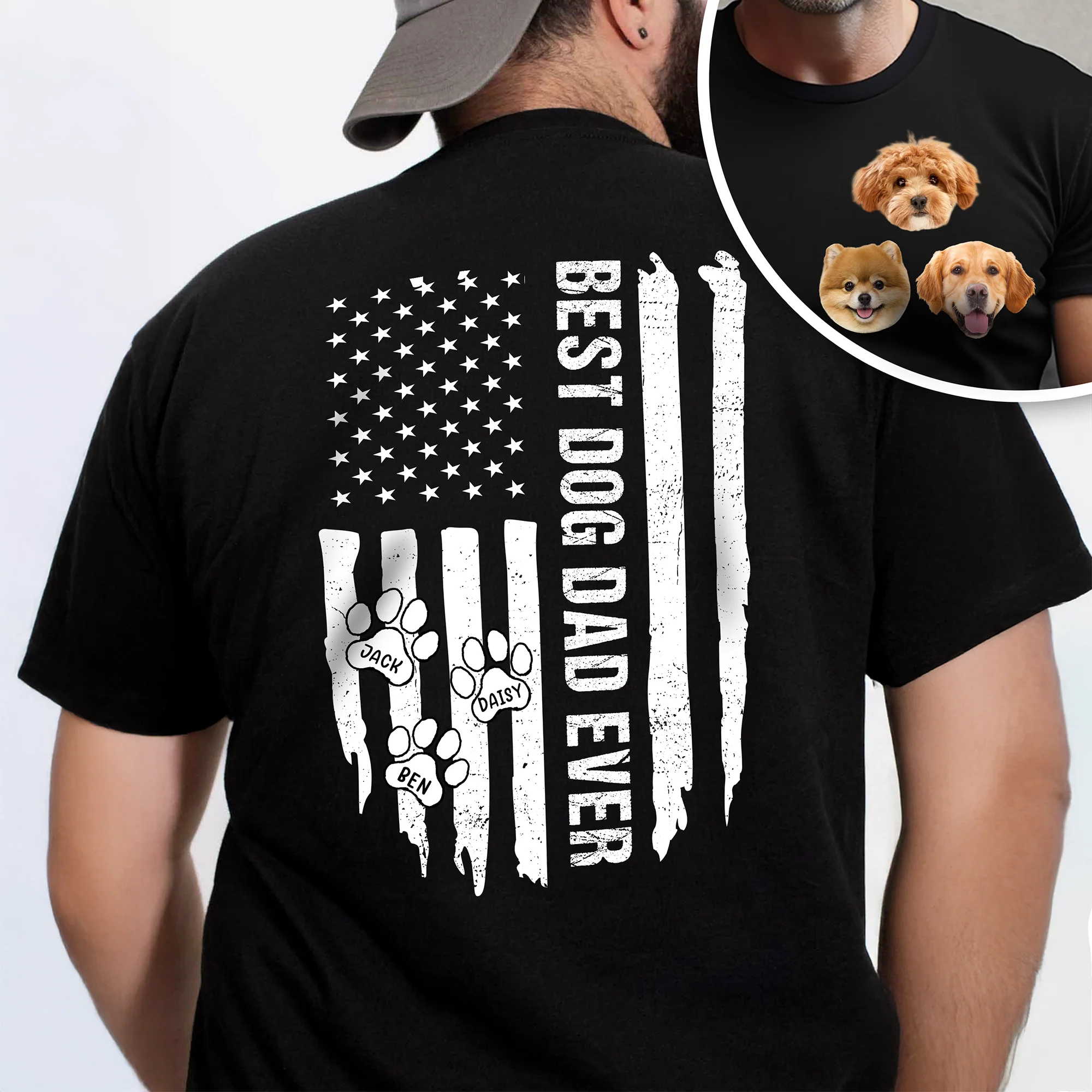 Custom Photo Best Dog Dad Ever Back & Front Dark Shirt Gift For Dad TH10 169585 - Image 4