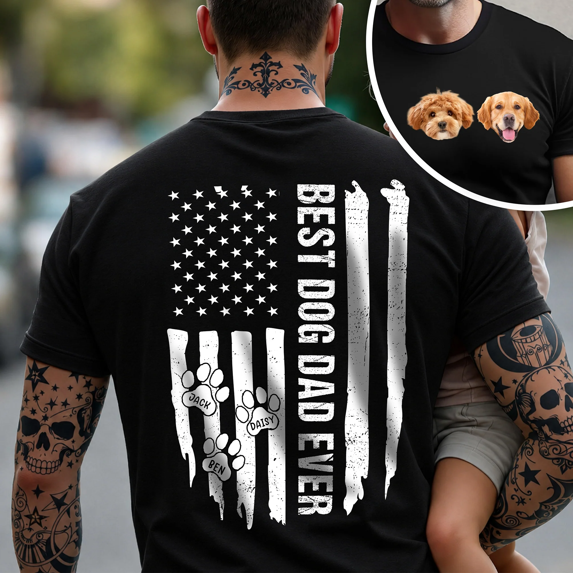 Custom Photo Best Dog Dad Ever Back & Front Dark Shirt Gift For Dad TH10 169585 - Image 5