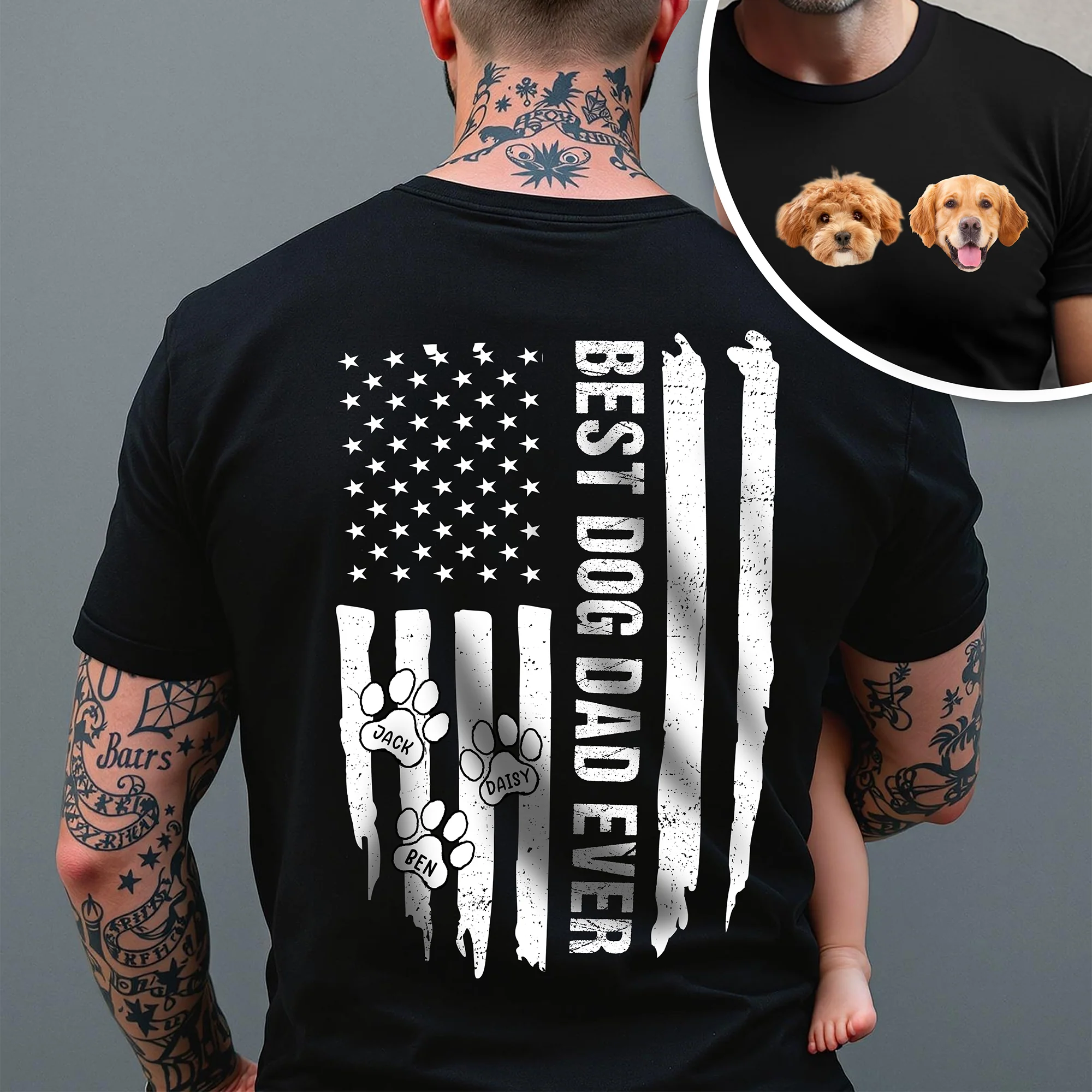 Custom Photo Best Dog Dad Ever Back & Front Dark Shirt Gift For Dad TH10 169585 - Image 6