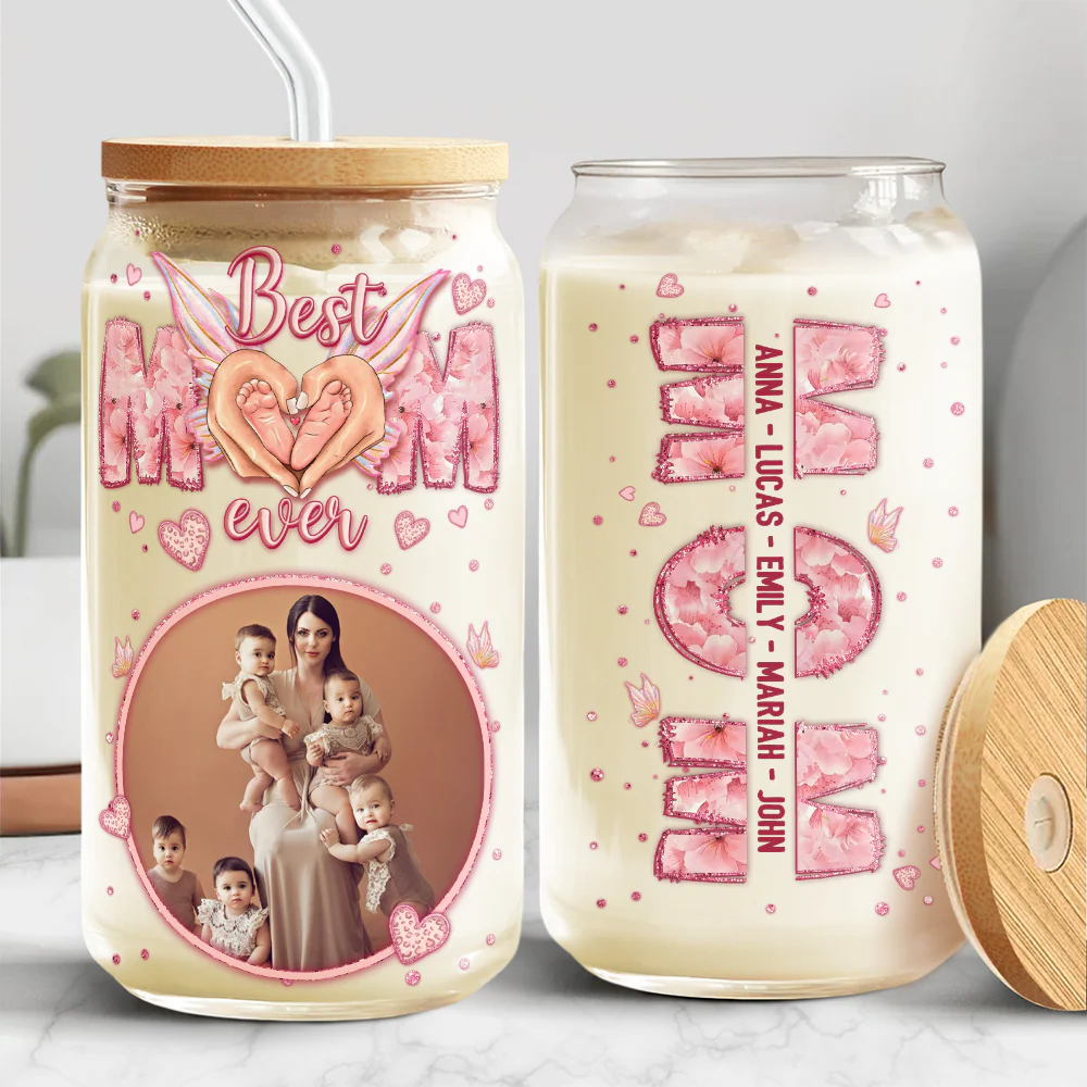 Custom Photo Best Mom Ever Mother's Day Glass Can With Lid TH10 892525 - Image 2