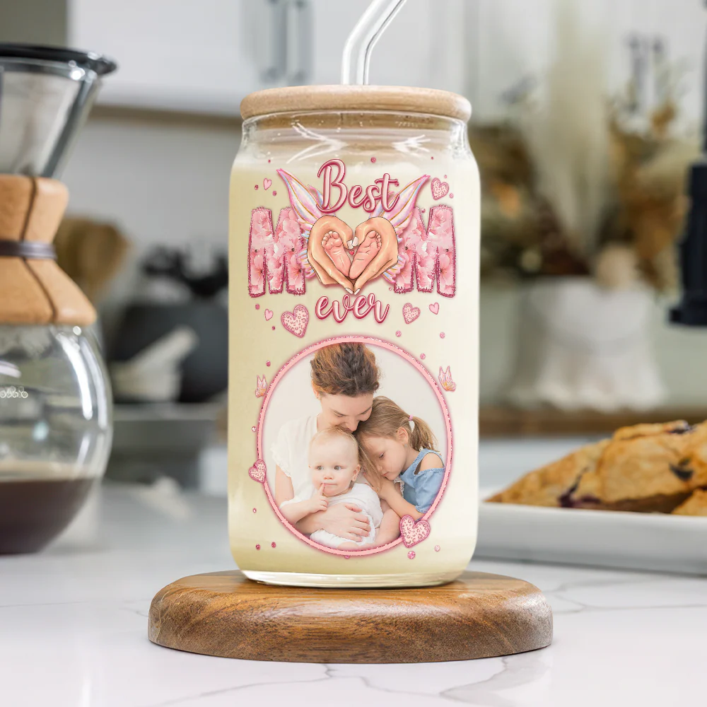 Custom Photo Best Mom Ever Mother's Day Glass Can With Lid TH10 892525 - Image 3
