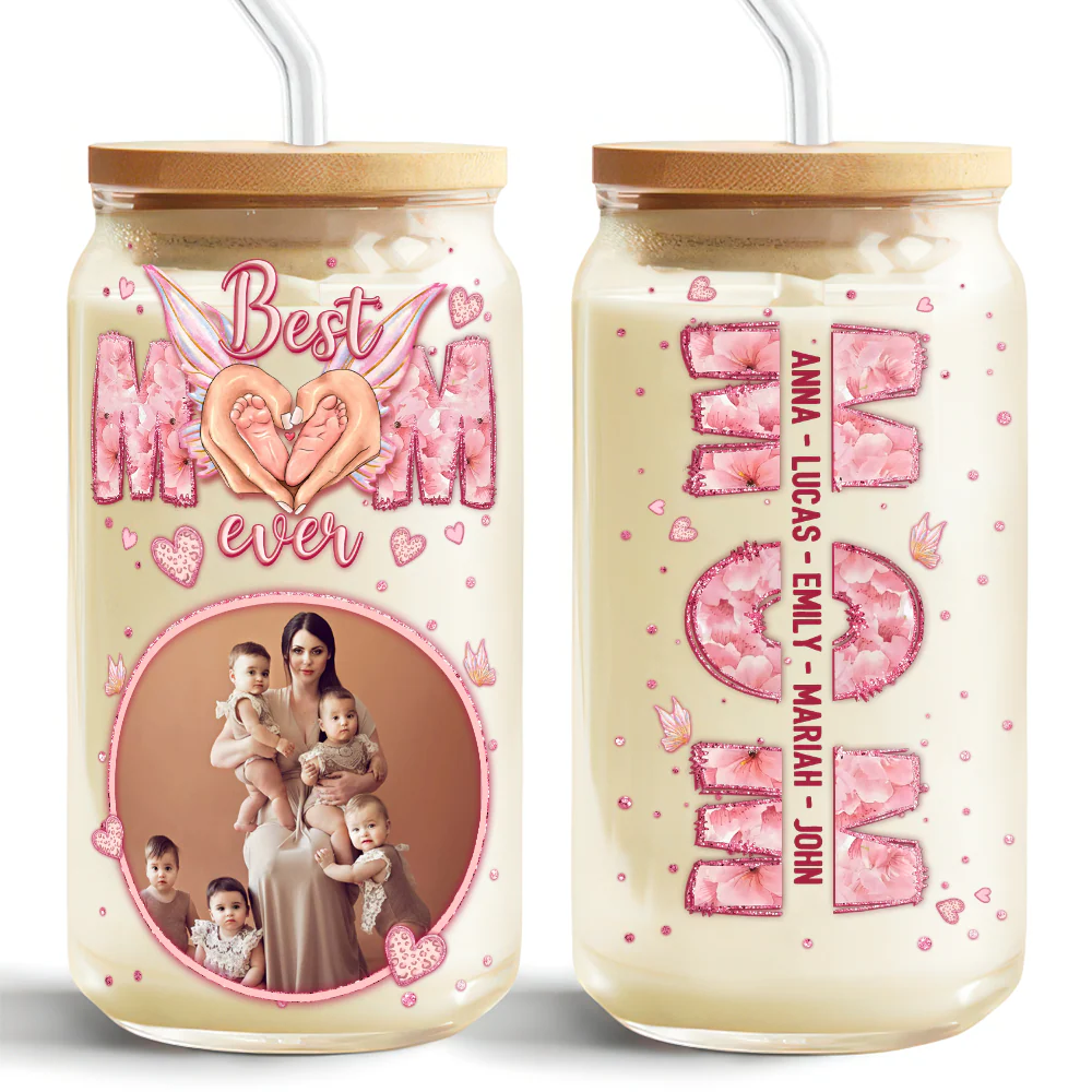 Custom Photo Best Mom Ever Mother's Day Glass Can With Lid TH10 892525 - Image 5