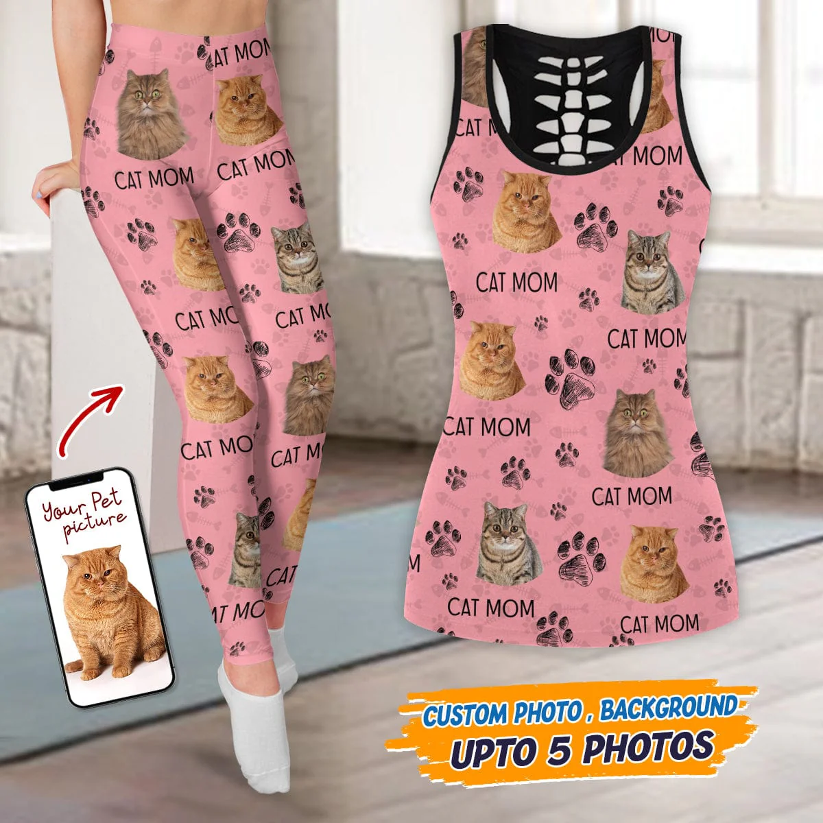 Custom Photo Cat Dog Mom Black Paw Legging Set N304 889167 - Image 4
