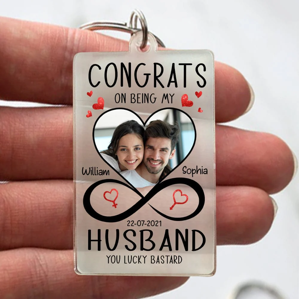 Custom Photo Congrats On Being My Husband Family Acrylic Keychain N304 889943