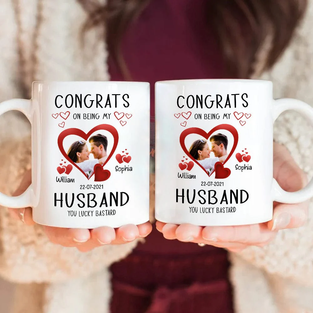 Custom Photo Congrats On Being My Husband Family Mug N304 889947 - Image 3
