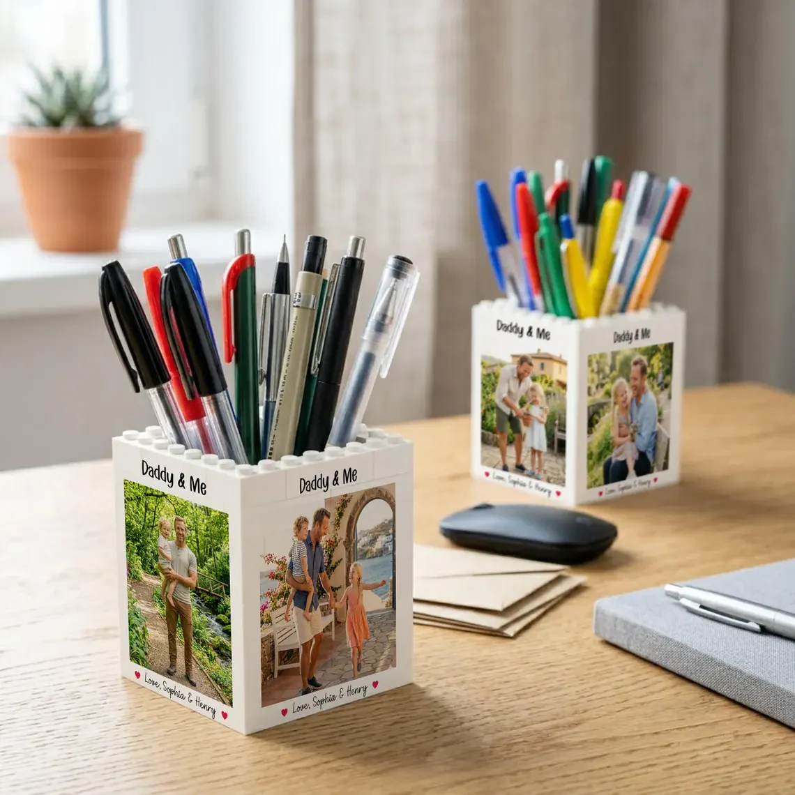 Custom Photo Daddy & Me Brick Pencil Pot Gift For Dad TH10 169997 - Image 2