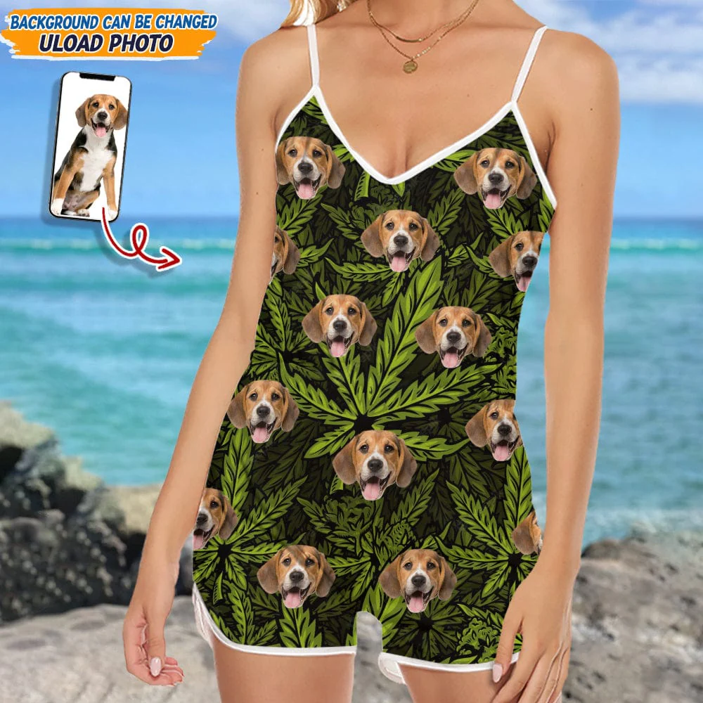 Custom Photo Dog And Weed Design Romper N304 889383 - Image 2
