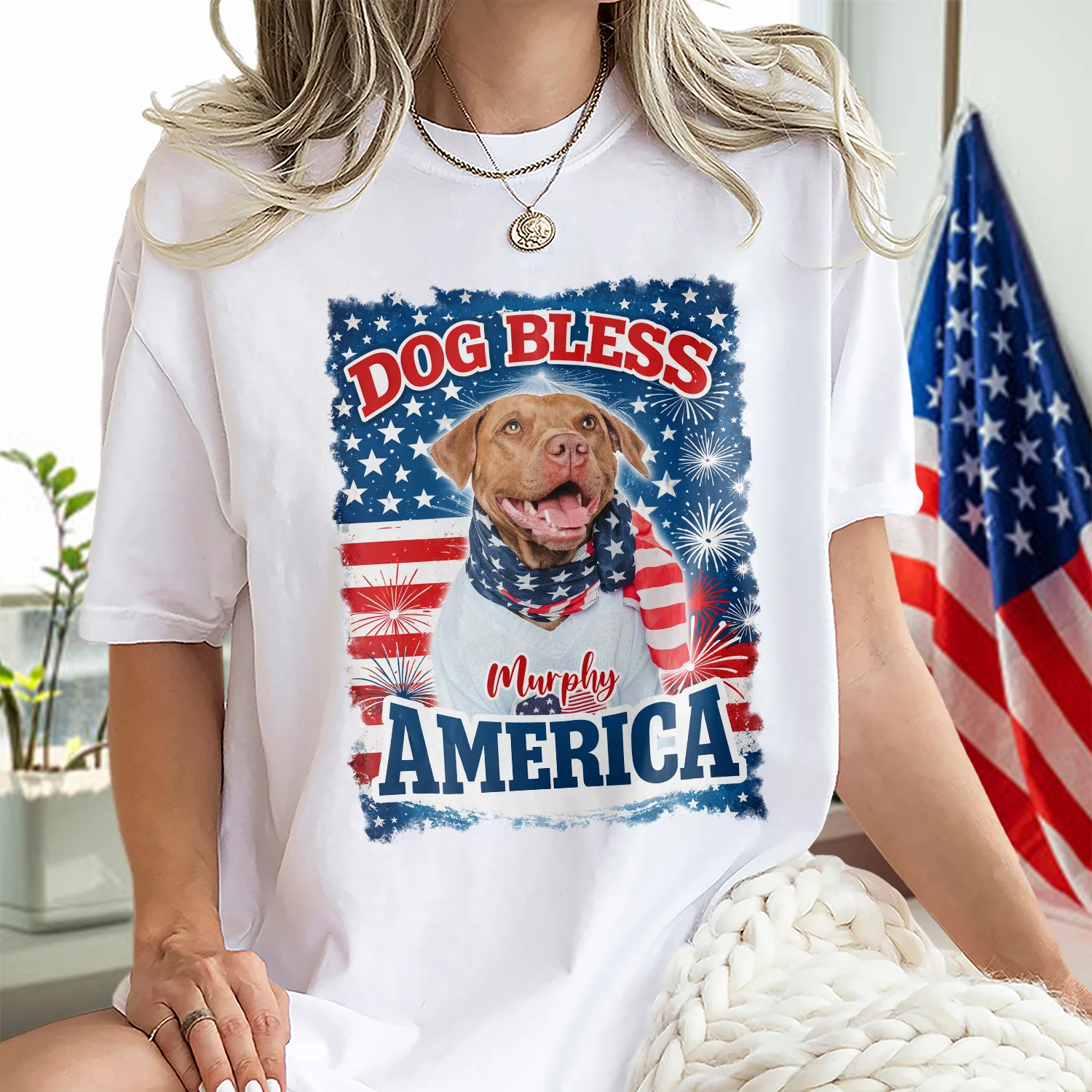 Custom Photo Dog Bless America White Shirt For Dog Lover TH10 898577 - Image 2