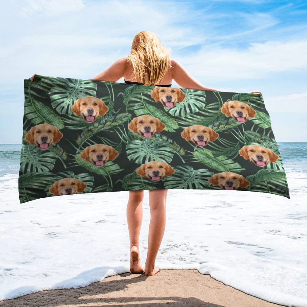 Custom Photo Dog Hawaiian Vacation Style Beach Towel N304 890669