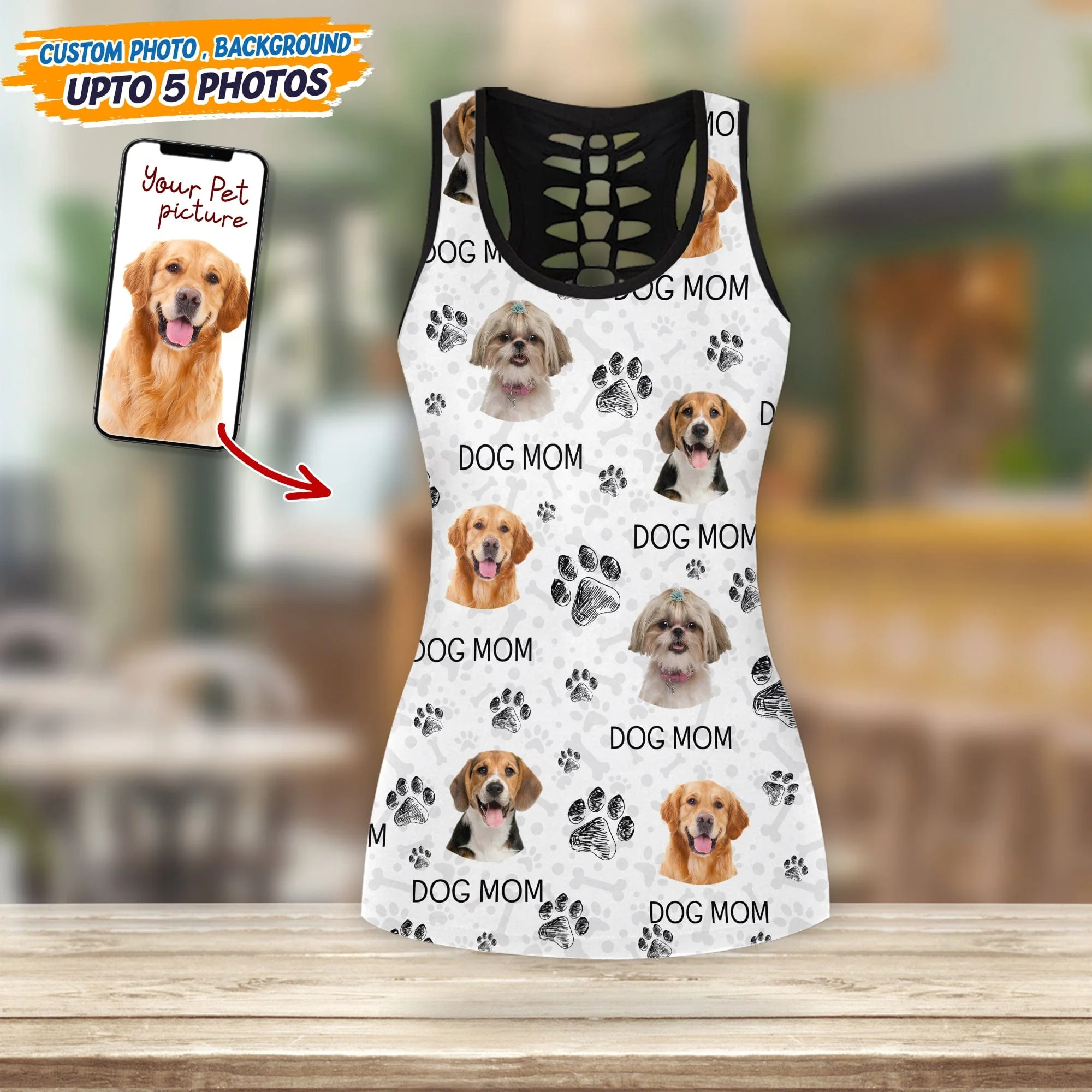 Custom Photo Dog Mom Black Paw Legging Set N304 889169 - Image 4