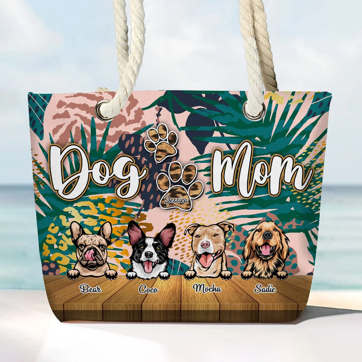Custom Photo Dog Mom Leopard Canvas Beach Bag N304 889663 - Image 2