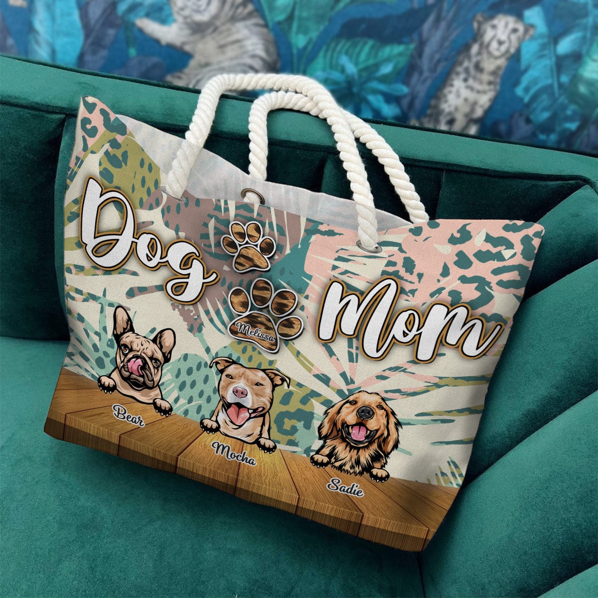 Custom Photo Dog Mom Leopard Canvas Beach Bag N304 889663 - Image 3