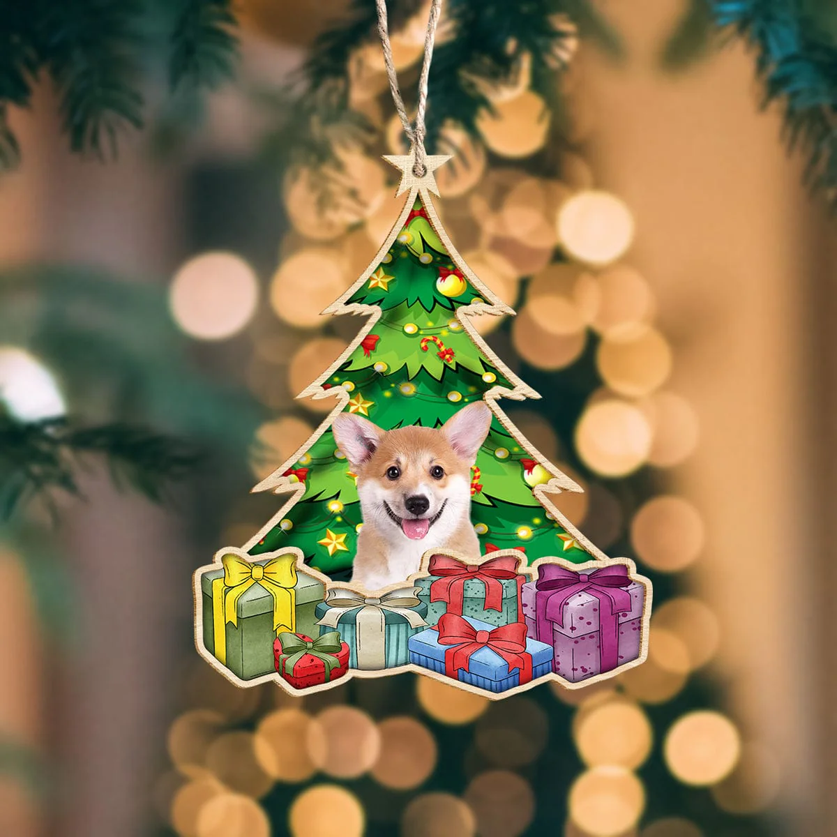 Custom Photo Dog Under Christmas Tree Wooden Ornament N304 889897 - Image 2